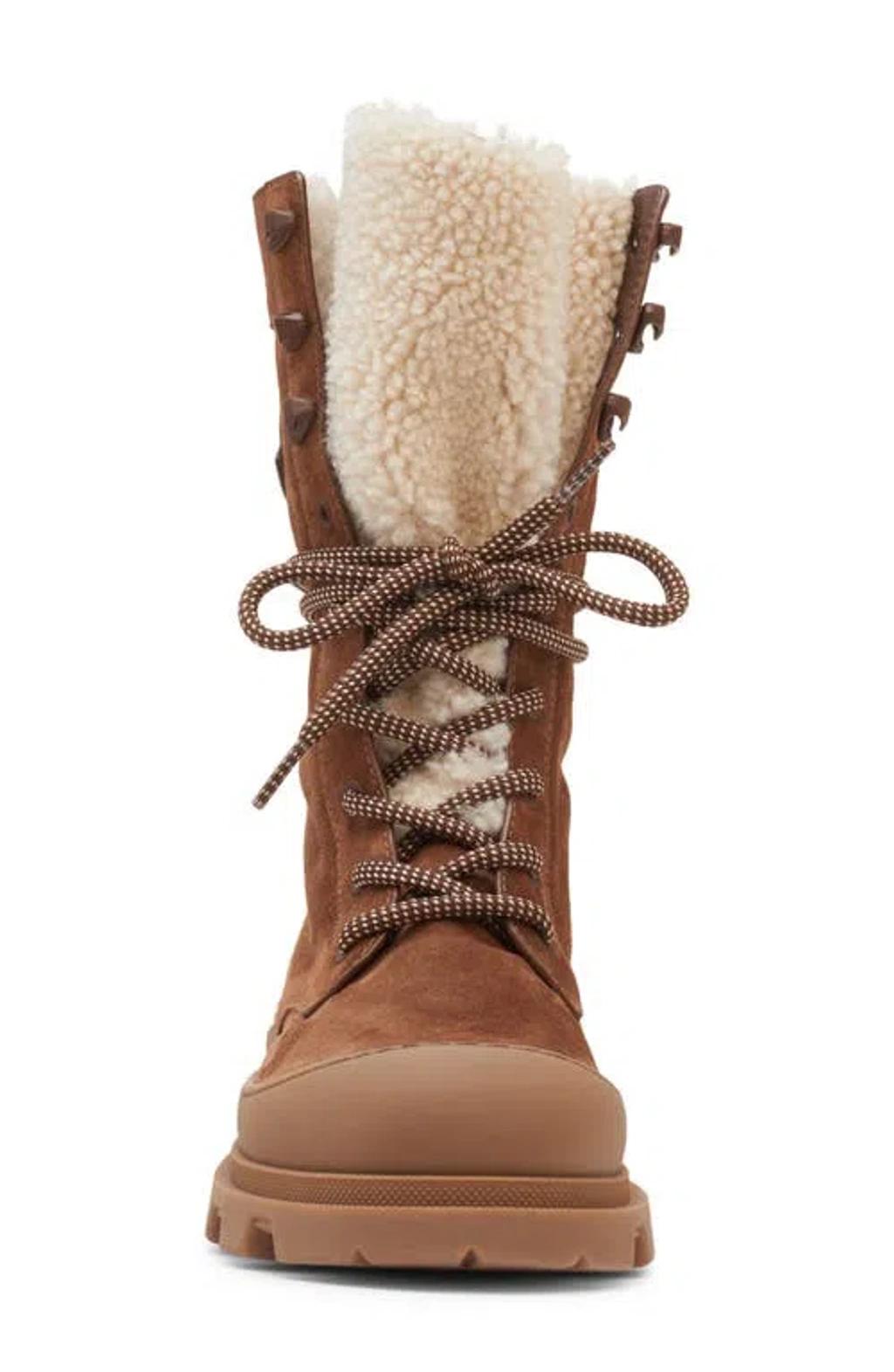 MONCLER Vera High Shearling-trimmed Suede Mid-calf Boots In Brown Product Image