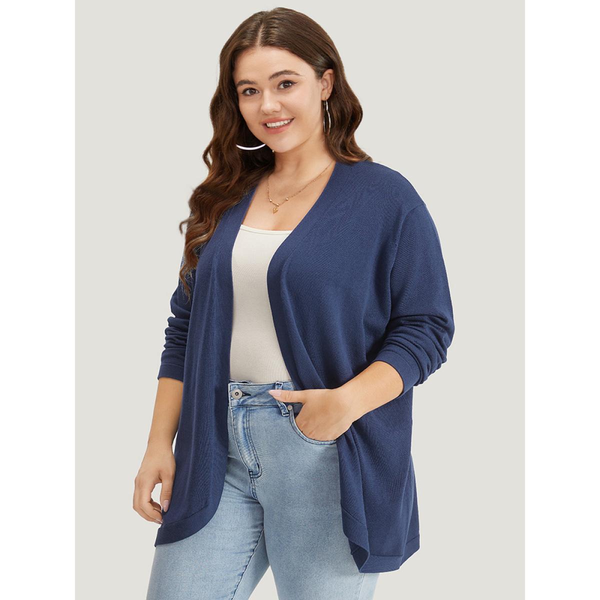 Plus Size Supersoft Essentials Curved Hem Open Front Cardigan Indigo Women Casual Loose Long Sleeve Everyday Cardigans BloomChic 12/L Product Image