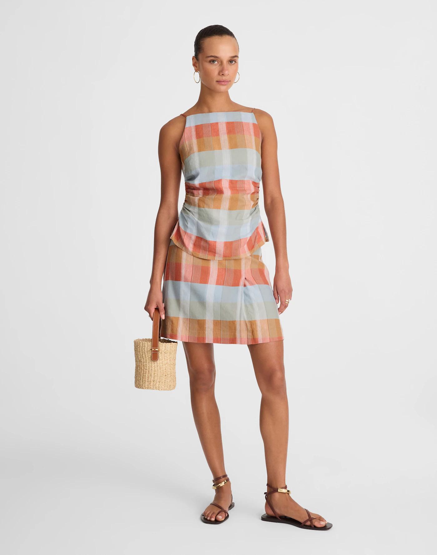 Ruched Squareneck Tank in Linen-Cotton Product Image