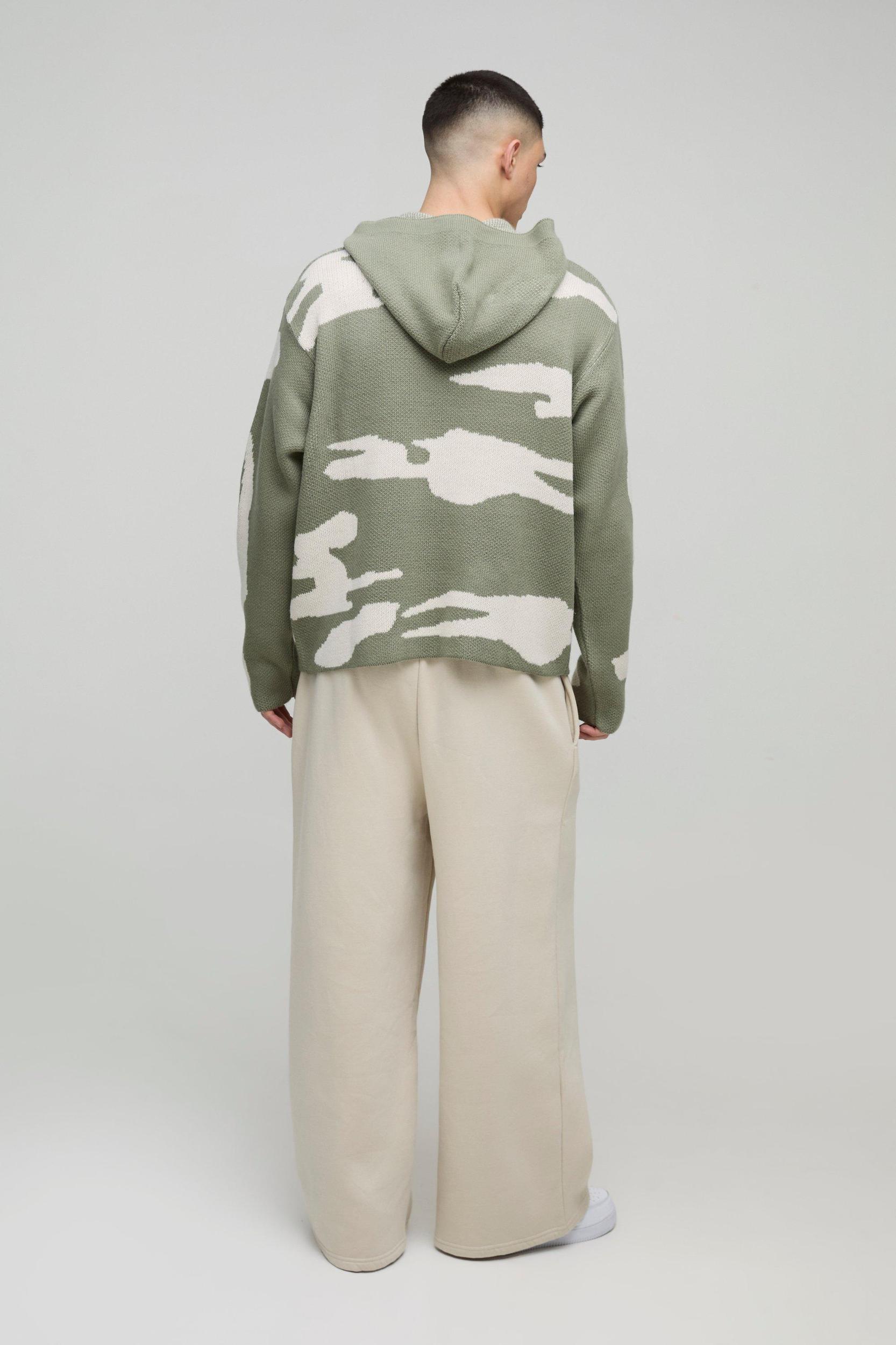 Ofcl Oversized Camo Raw Hem Knitted Hoodie | boohooMAN USA Product Image