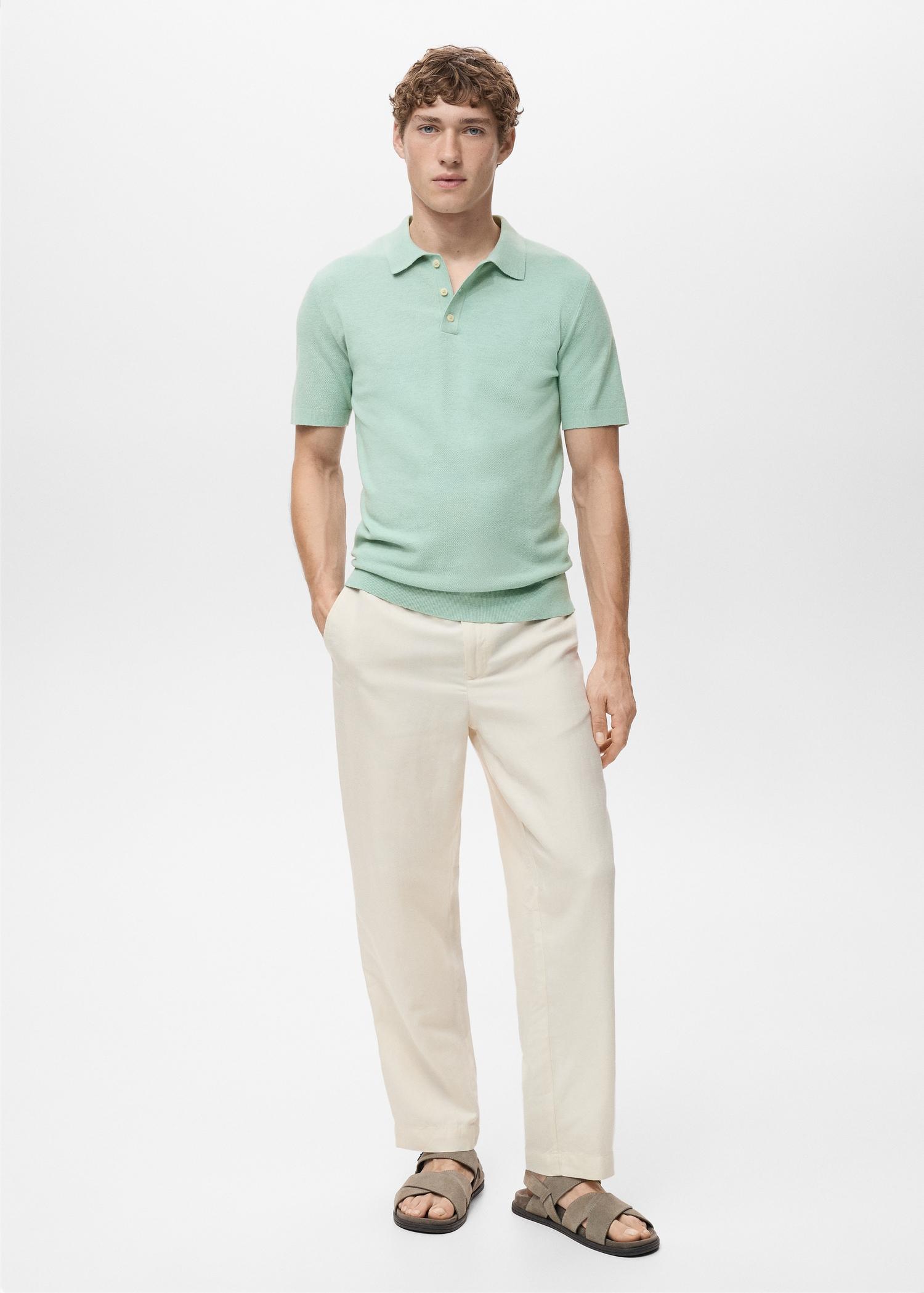 Fine-knit cotton polo shirt - Men | MANGO USA Product Image