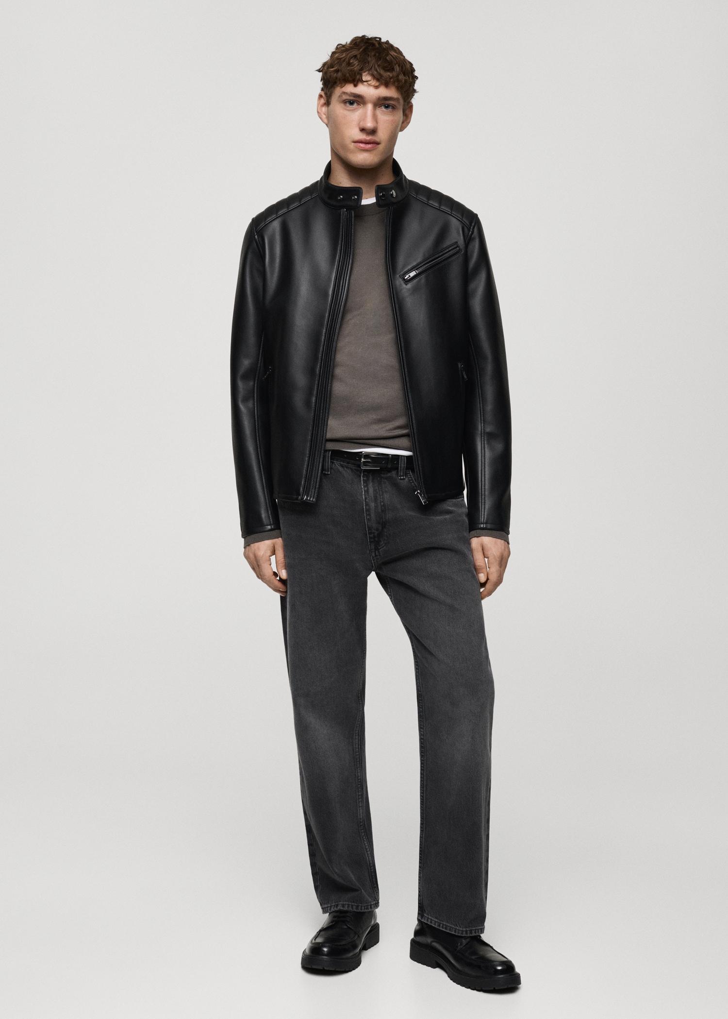 Leather-effect jacket with stitching detail - Men | MANGO USA Product Image