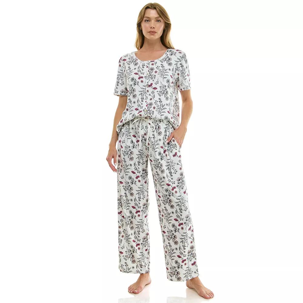 Women's Croft & Barrow® 2-pc. Pointelle Short Sleeve Pajama Top & Pajama Pants Set,  Product Image