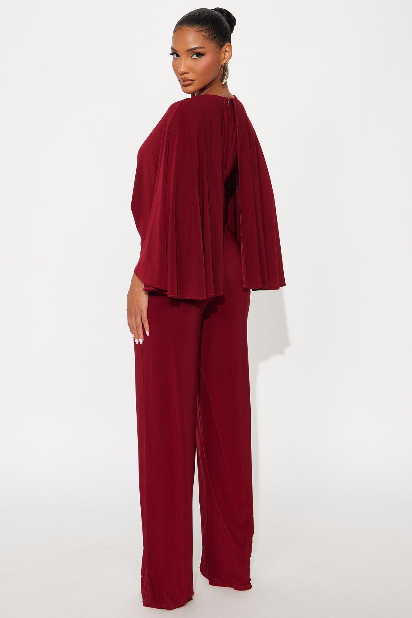 Jelena Cape Top Wide Leg Jumpsuit - Burgundy Female Product Image