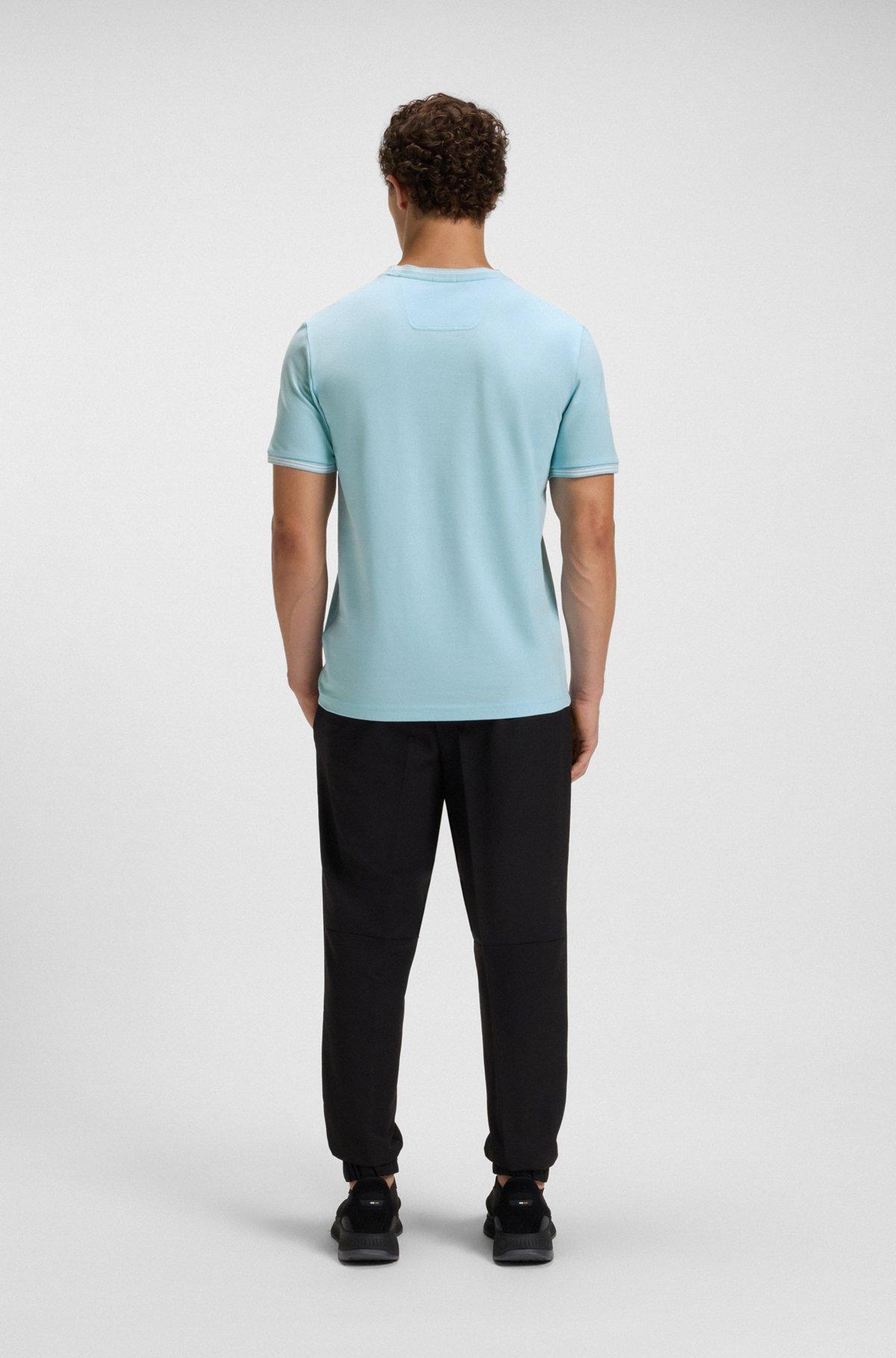 Stretch-cotton T-shirt with stripes and logo Product Image