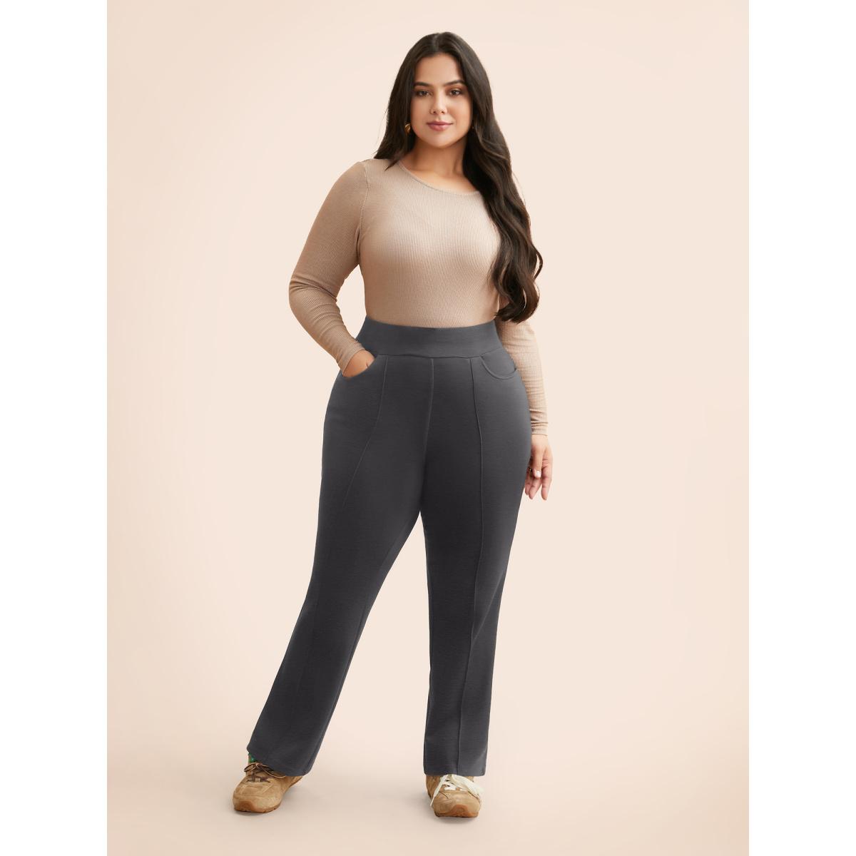 Plus Size Supersoft Essentials Pintuck Elastic Waist Pants Women DimGray Casual Bootcut Mid Rise Everyday Pants BloomChic 10/M Product Image