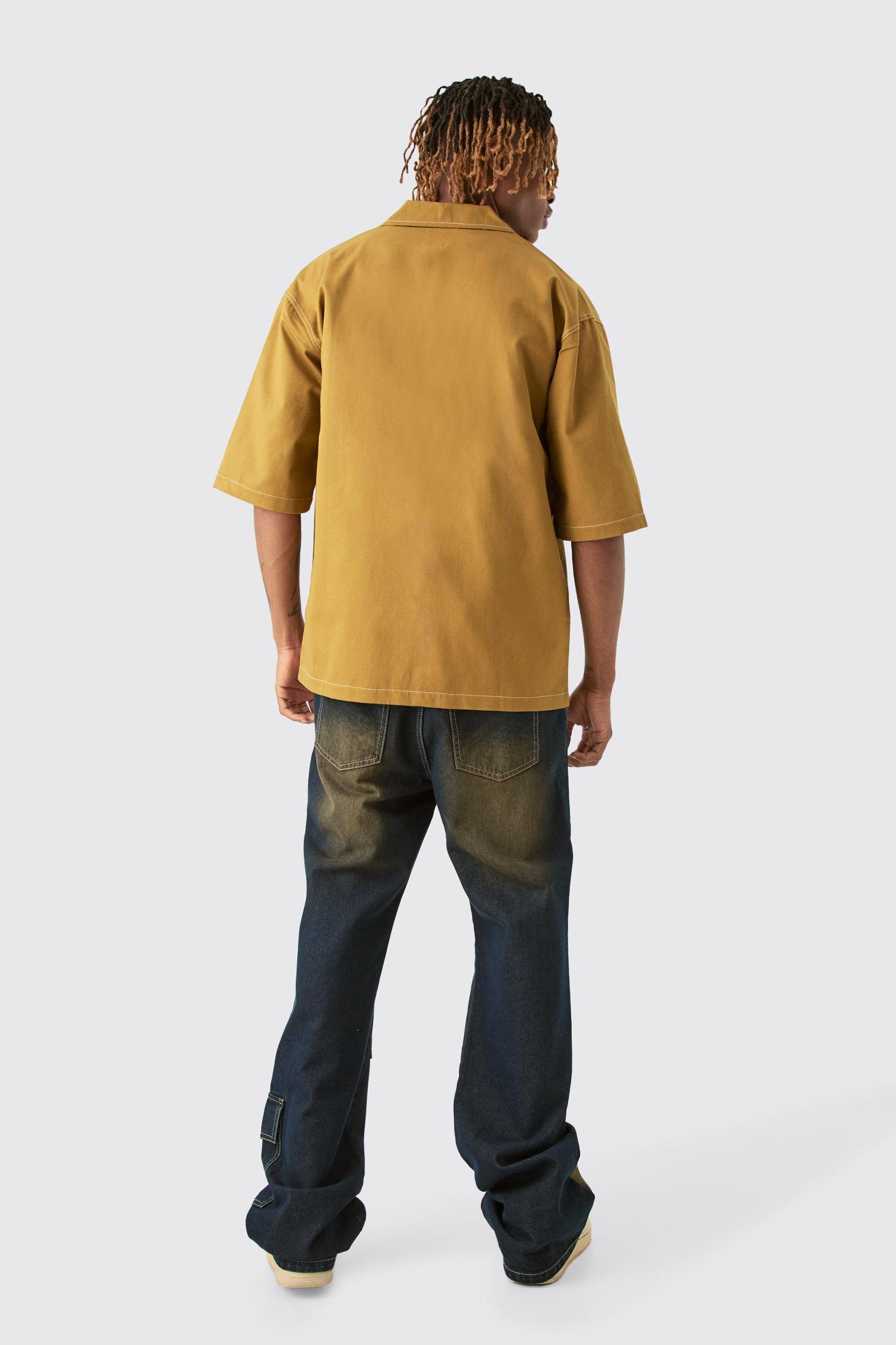 Tall Twill Drop Revere Contrast Stitch Shirt | boohooMAN USA Product Image