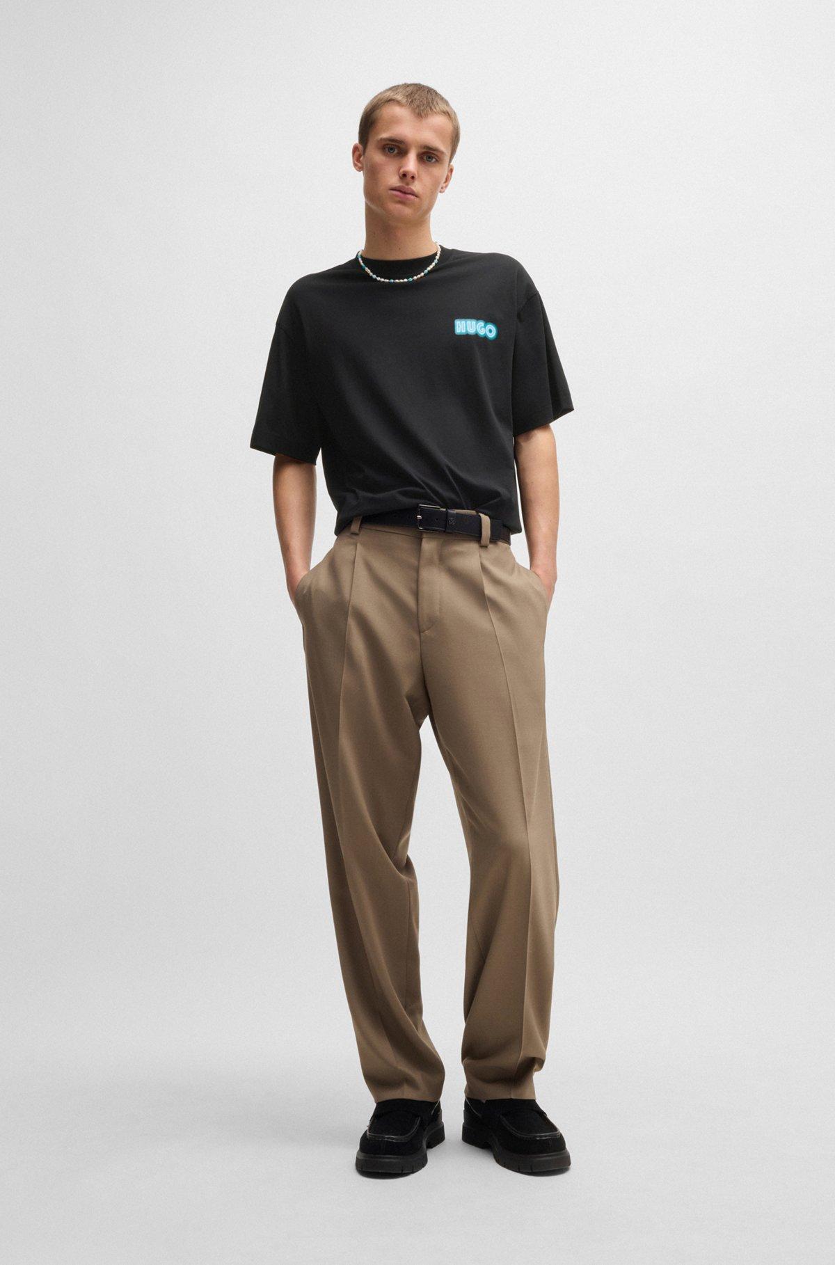 HUGO - Cotton-jersey T-shirt with logo artwork - Black Product Image