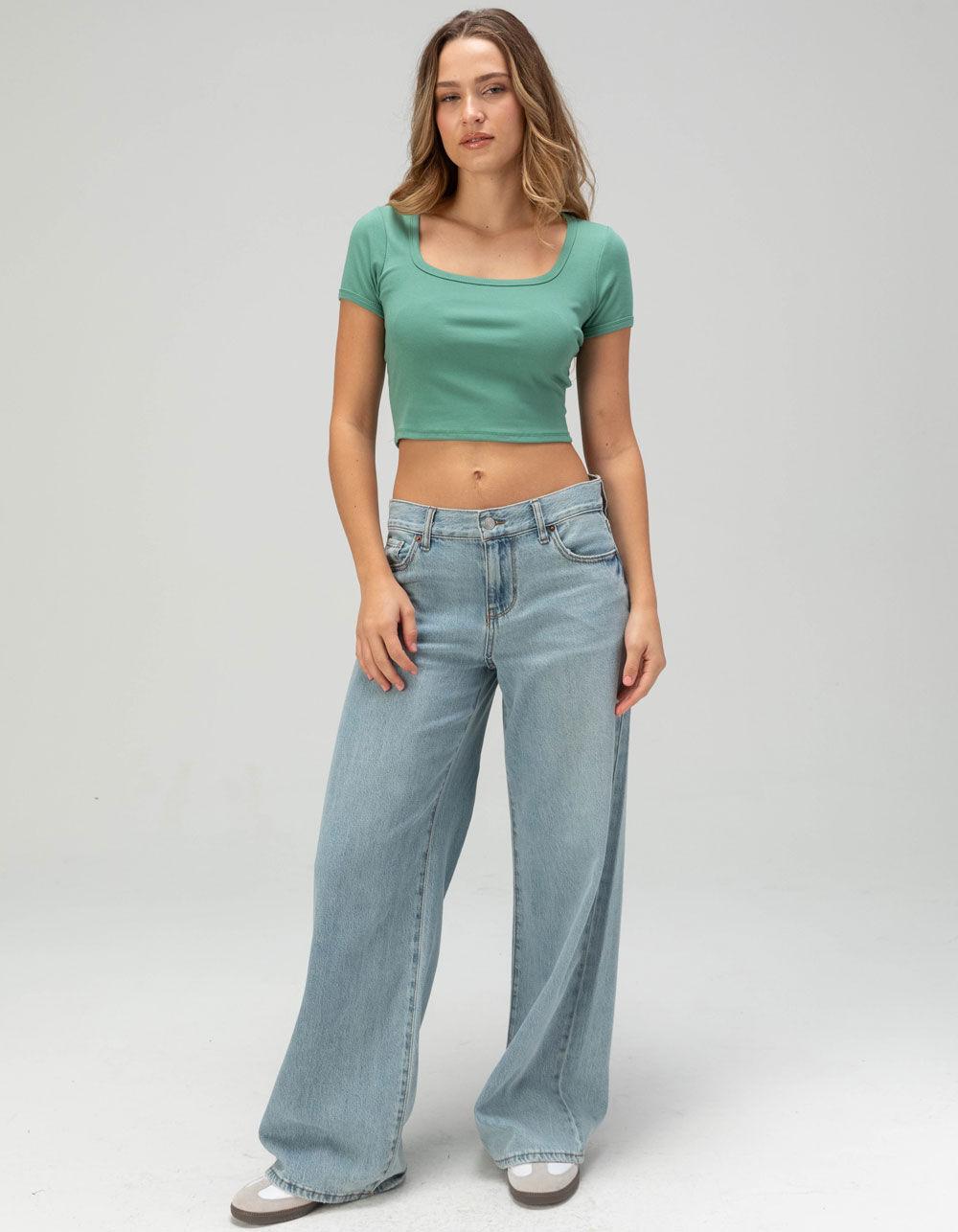 TILLYS Square Neck Womens Tee - GREEN Product Image