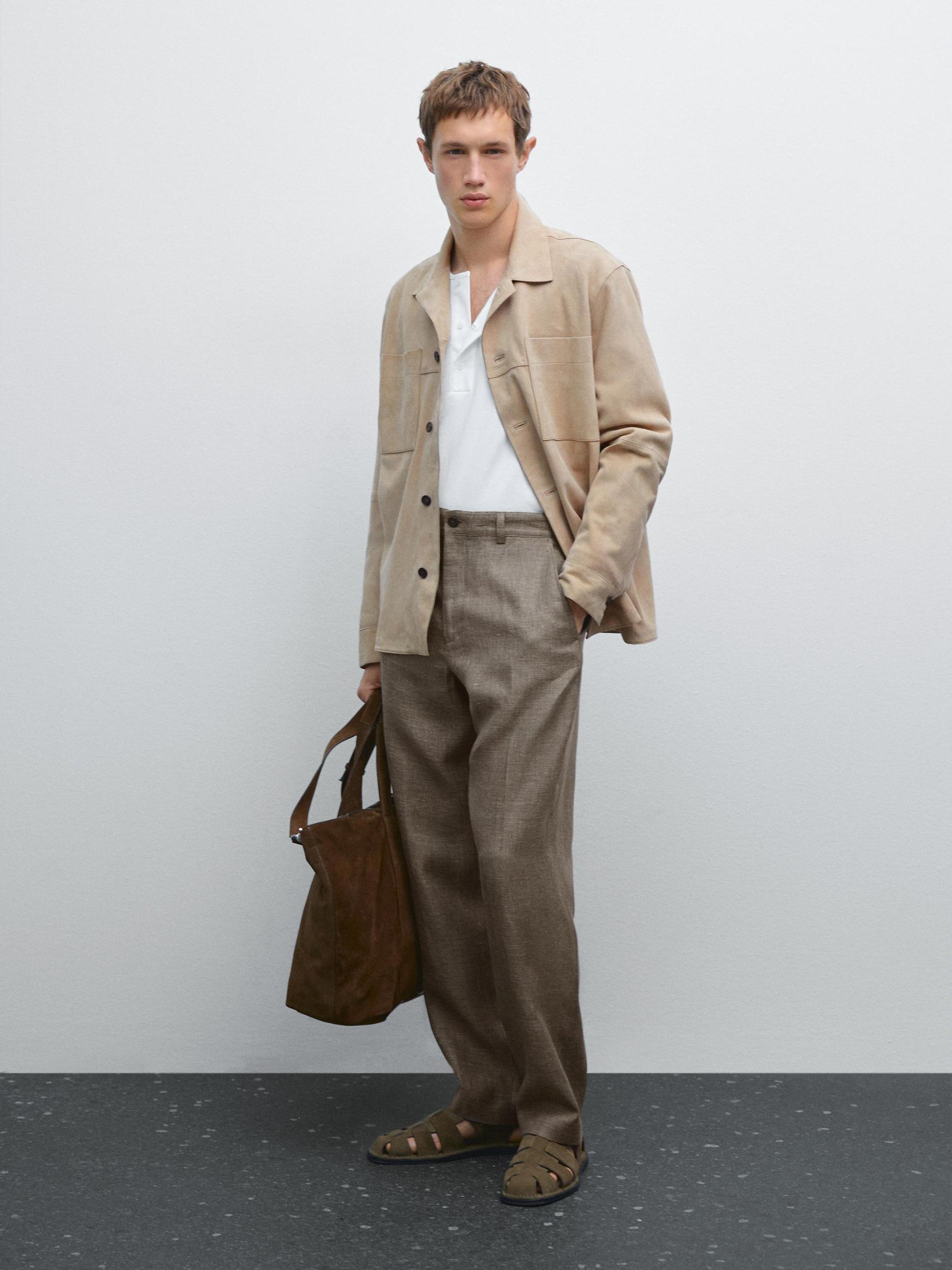 100% linen straight-leg trousers Product Image