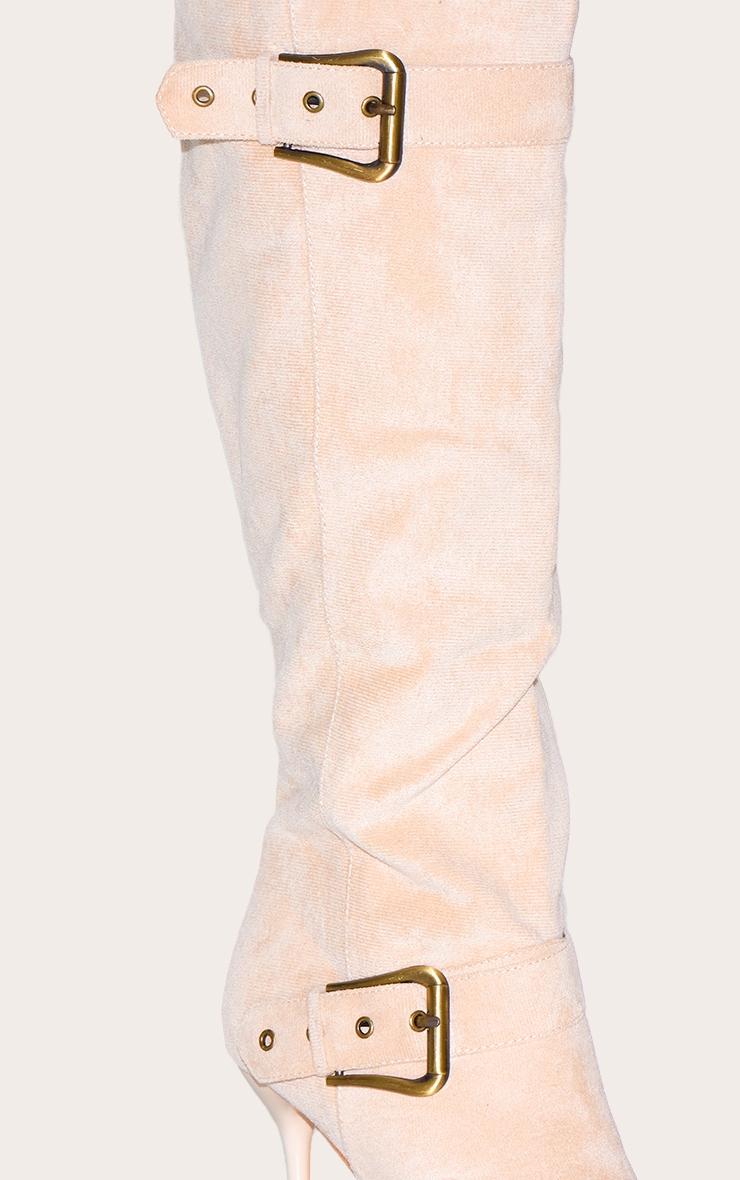 Stone Faux Suede Knee High Point Toe Buckle High Stiletto Knee High Boots Product Image
