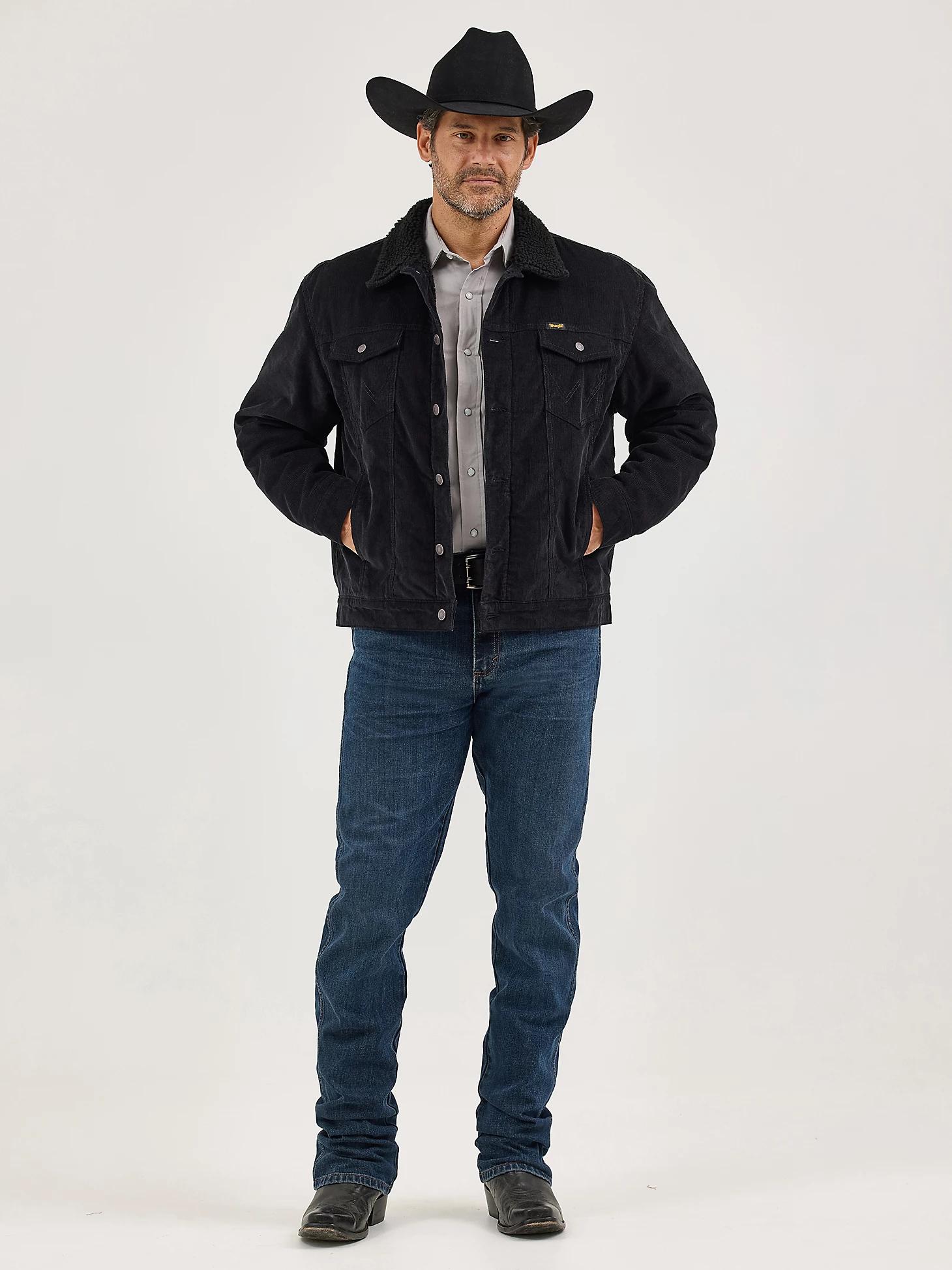 Men's Wrangler® Cowboy Cut® Sherpa Lined Corduroy Jacket in Caviar Product Image