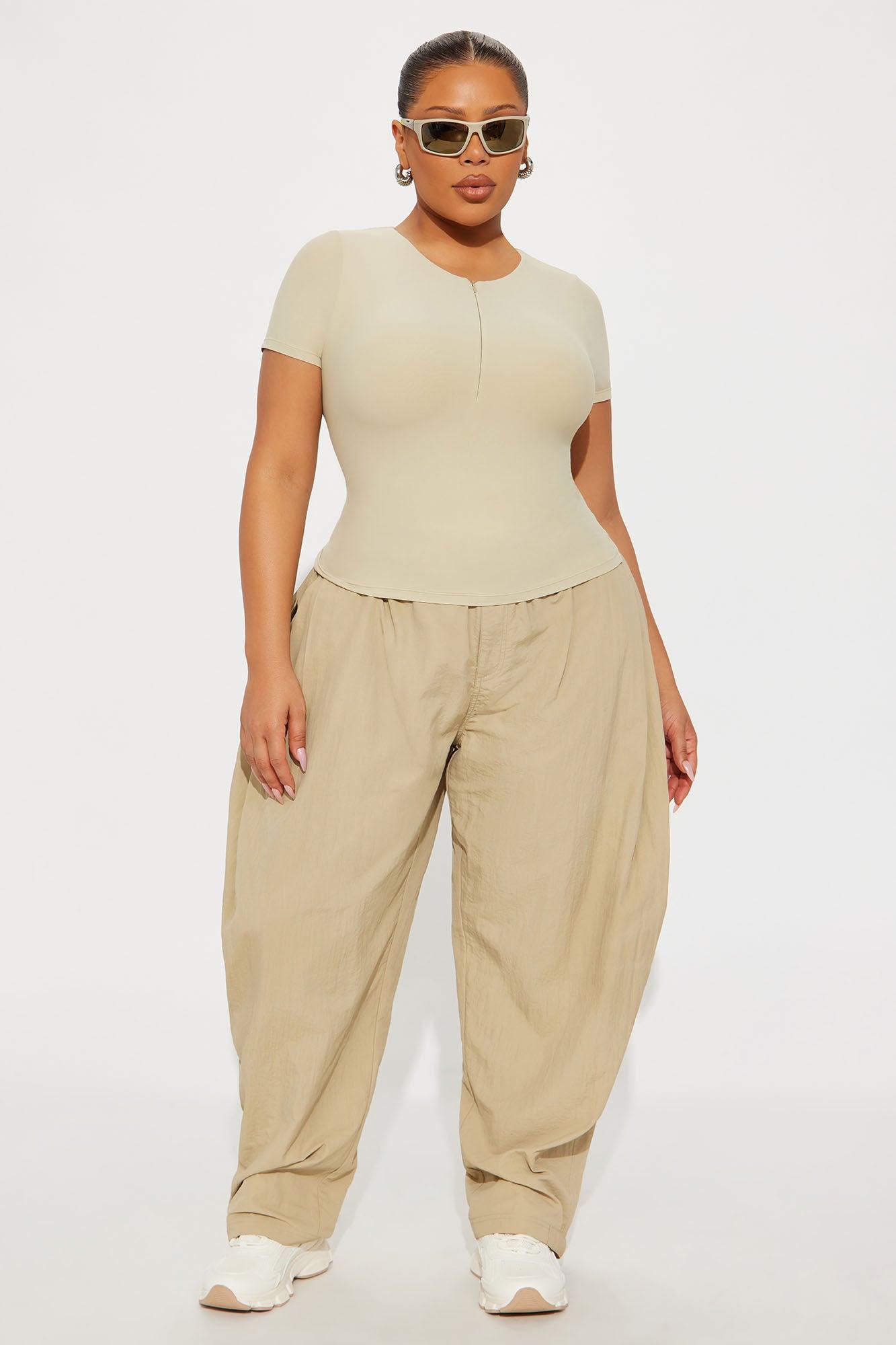 Second Skin Double Lined Zip Front Short Sleeve Top - Stone Female Product Image