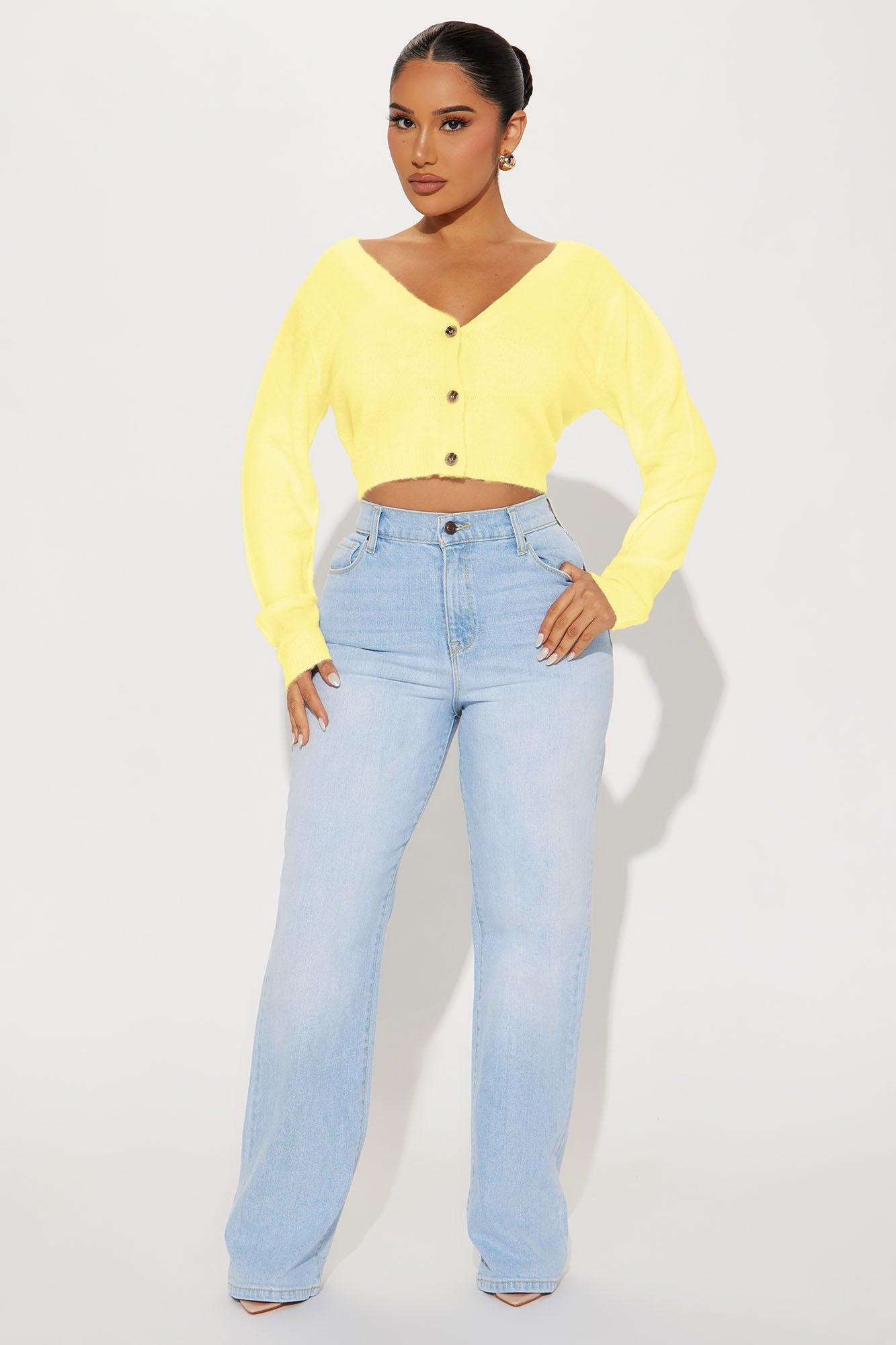 Albyn Cropped Cardigan Sweater - Yellow Female Product Image