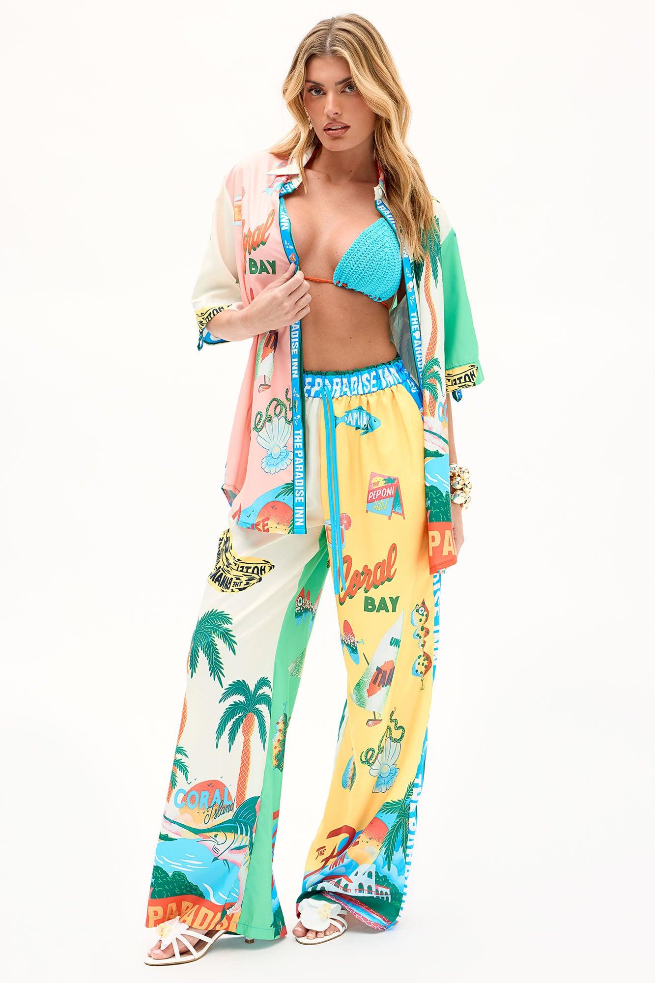Paradise Inn Satin Pant Set - Multi Color Product Image
