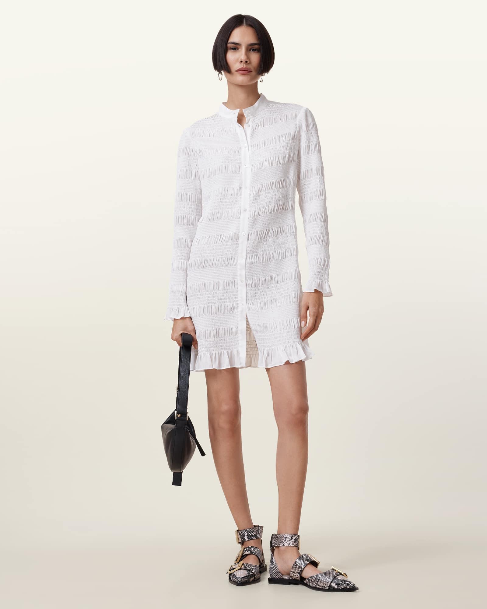 Meg Shirred Mini Shirt Dress Product Image
