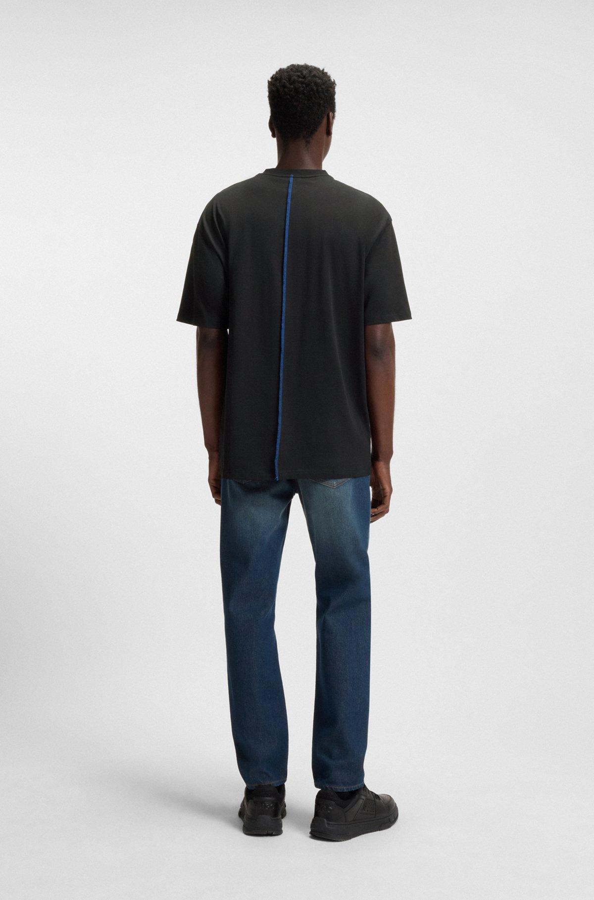 HUGO - Cotton-jersey T-shirt with layered effect - Black Product Image