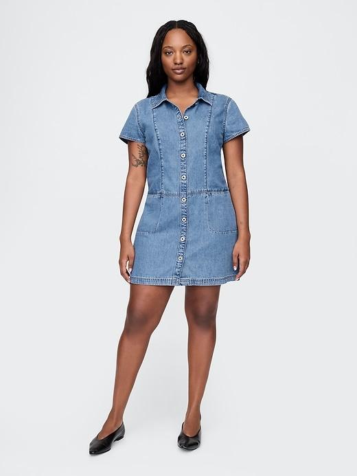 UltraSoft Denim Mini Shift Dress Product Image