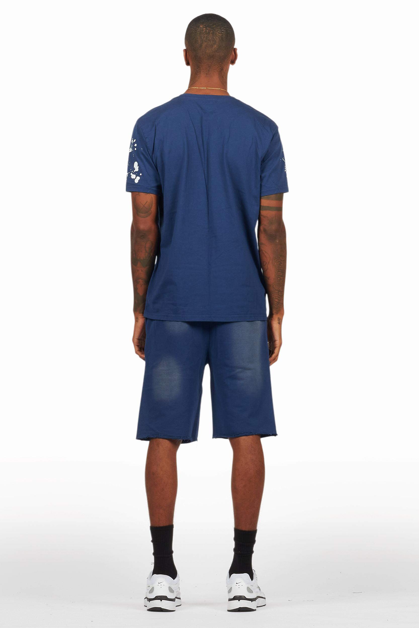 Rafix Navy Graphic T-Shirt Short Set Male Product Image