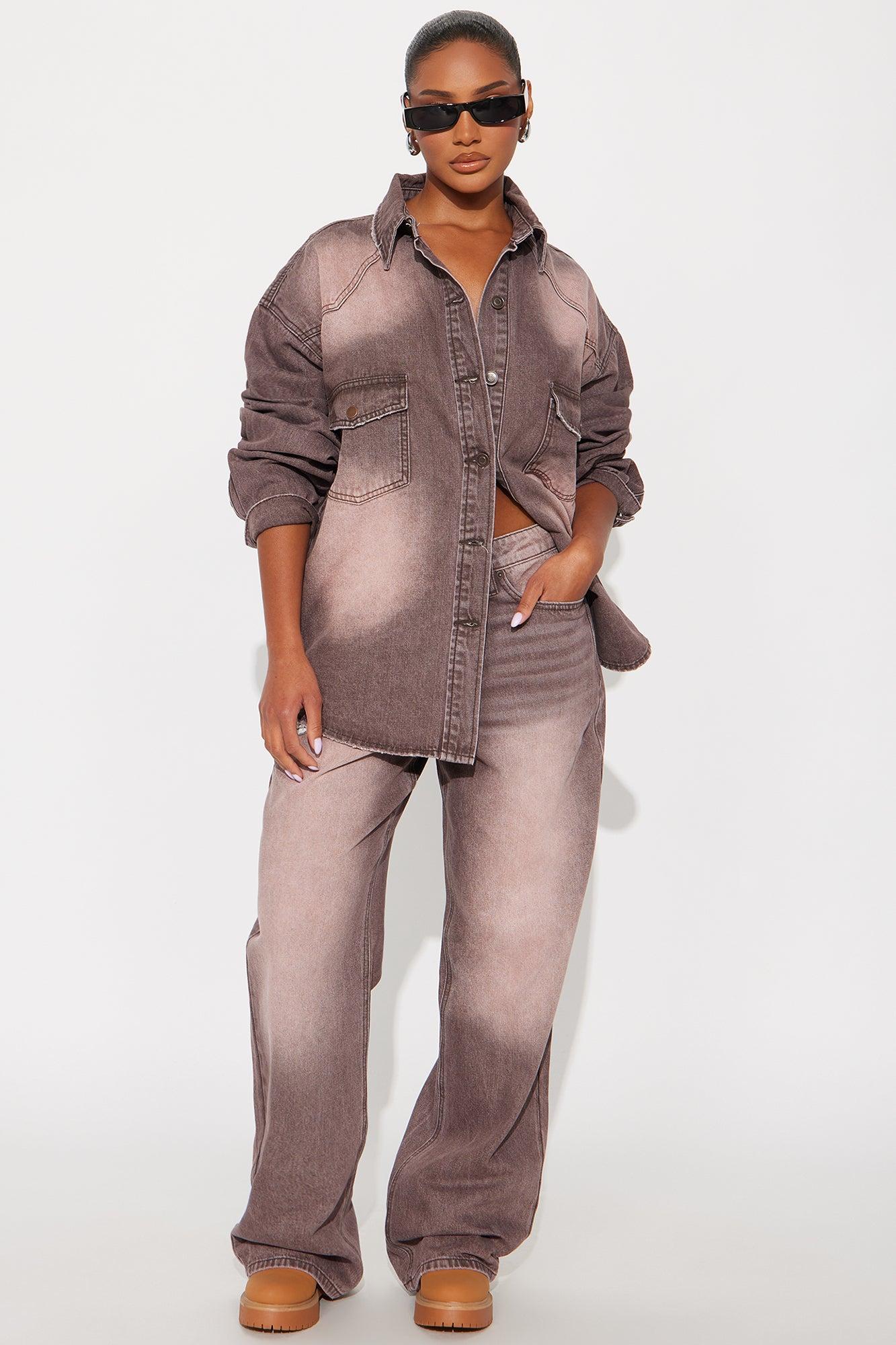 Slow Fade Straight Leg Jeans - Brown Female Product Image