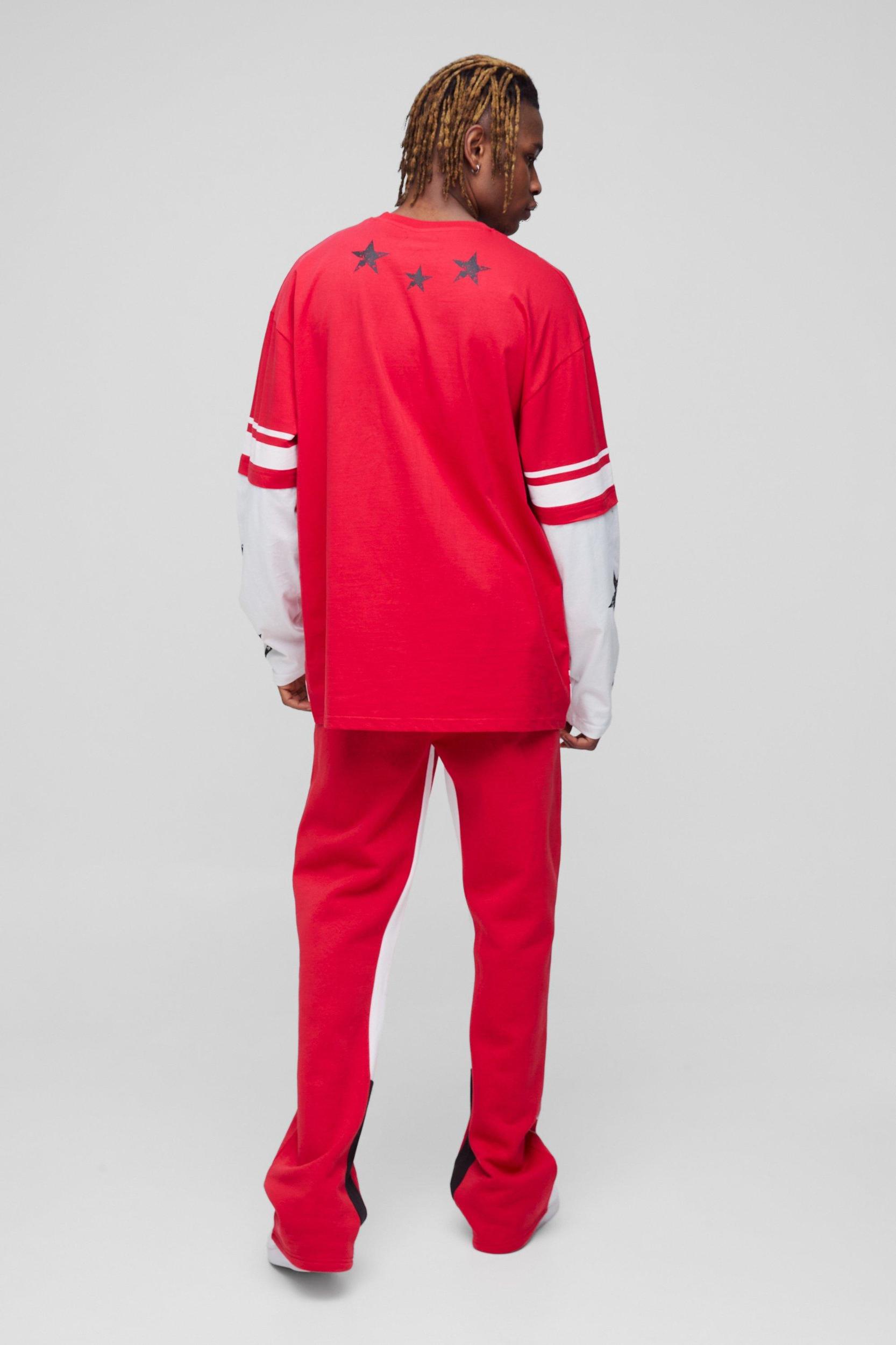 Tall Limited Print Oversized Faux Layer T-shirt and Gusset Sweatpants Set | boohooMAN USA Product Image