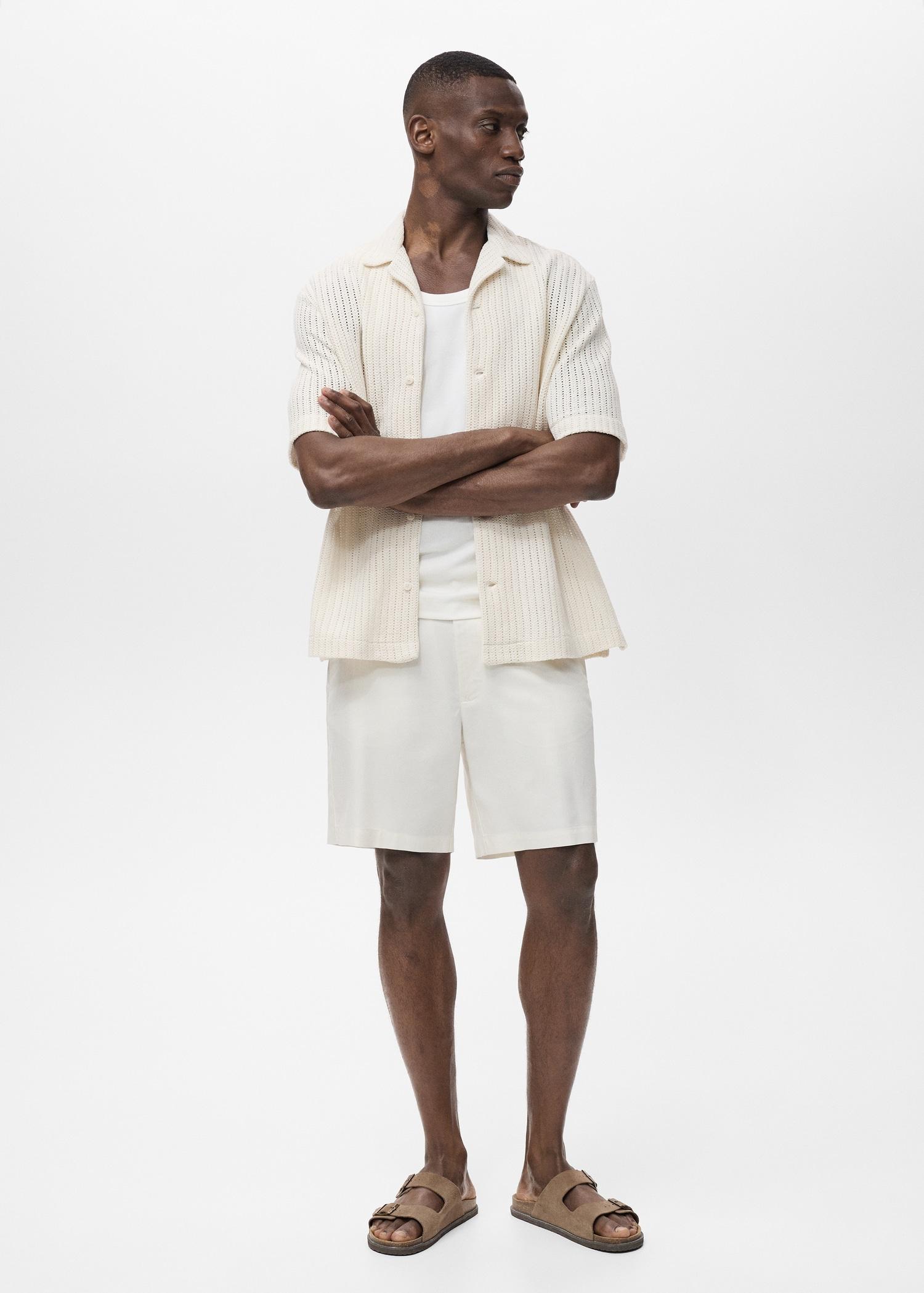 Regular openwork cotton shirt - Men | MANGO USA Product Image