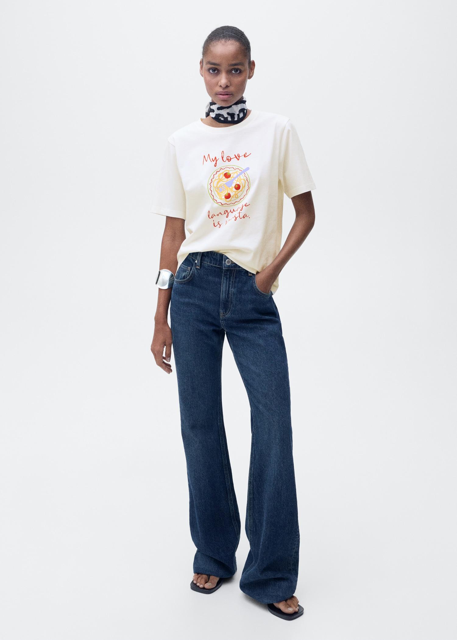 Short-sleeved printed t-shirt - Women | MANGO USA Product Image