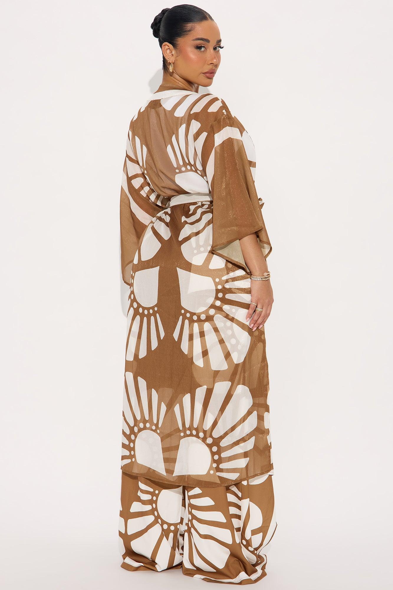 Secret Solace Kimono Pant Set - Brown/combo Product Image