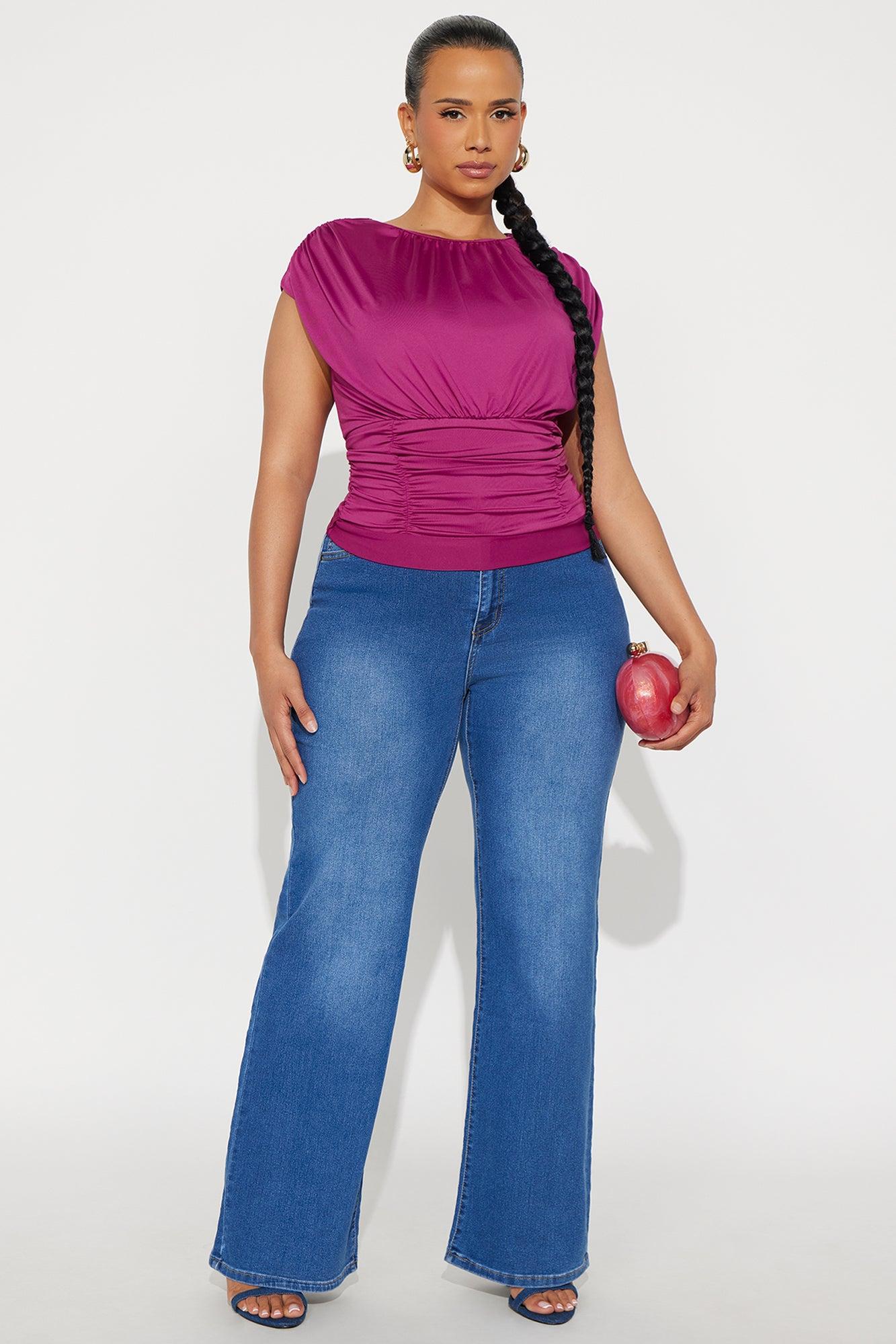 Vespera High Neck Ruched Top - Plum Female Product Image