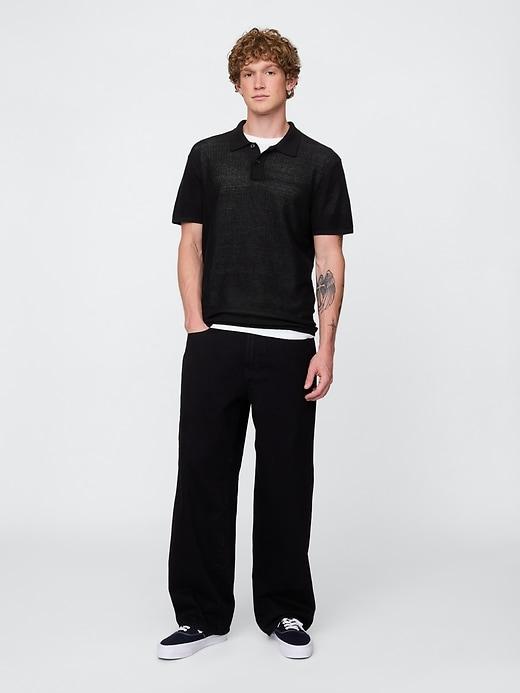 Textured Crochet Polo Shirt Product Image