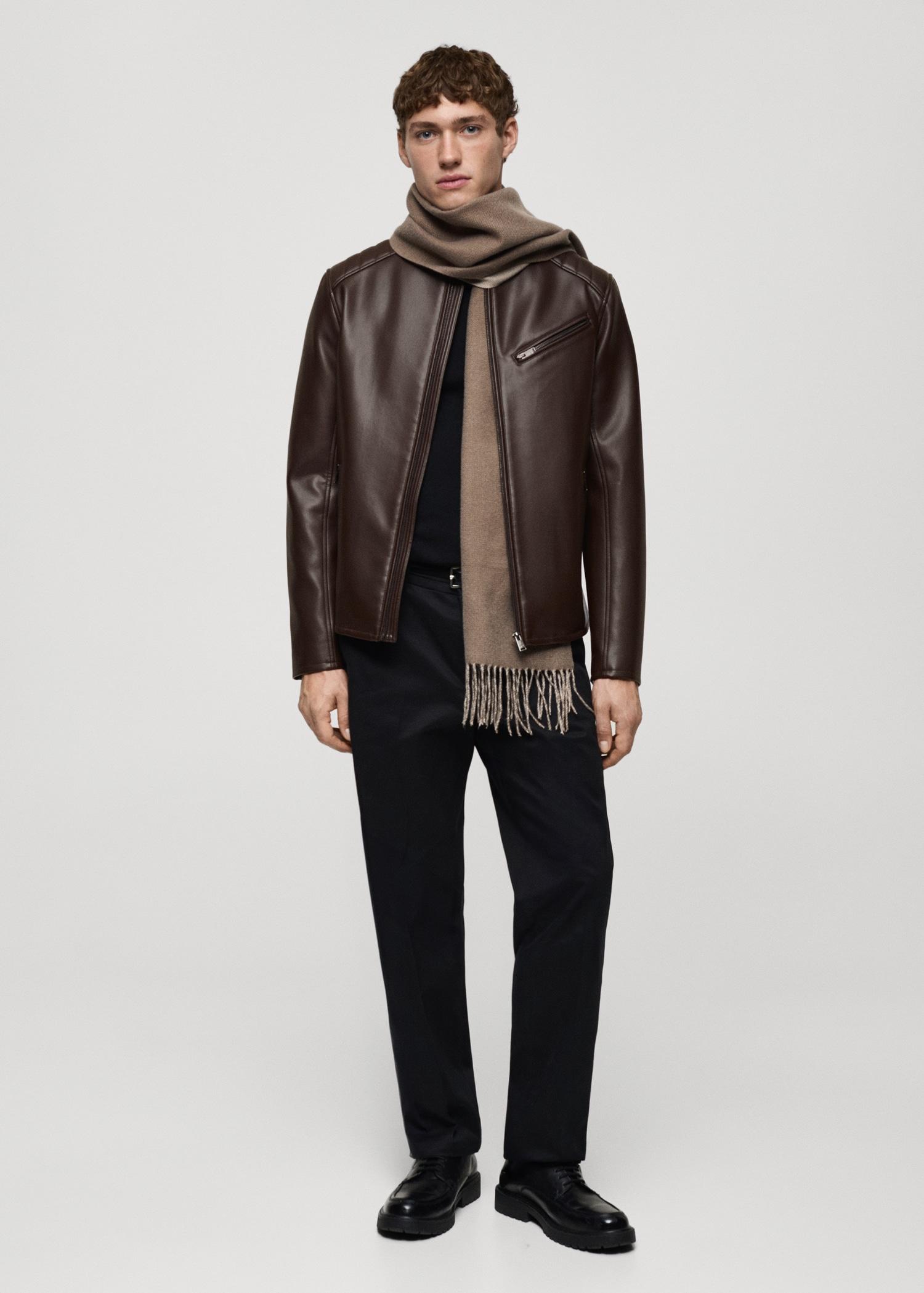 Leather-effect jacket with stitching detail - Men | MANGO USA Product Image