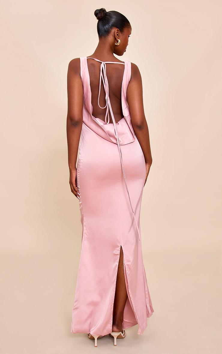 Blush Bridesmaid Satin Cowl Neck Maxi Dress Product Image