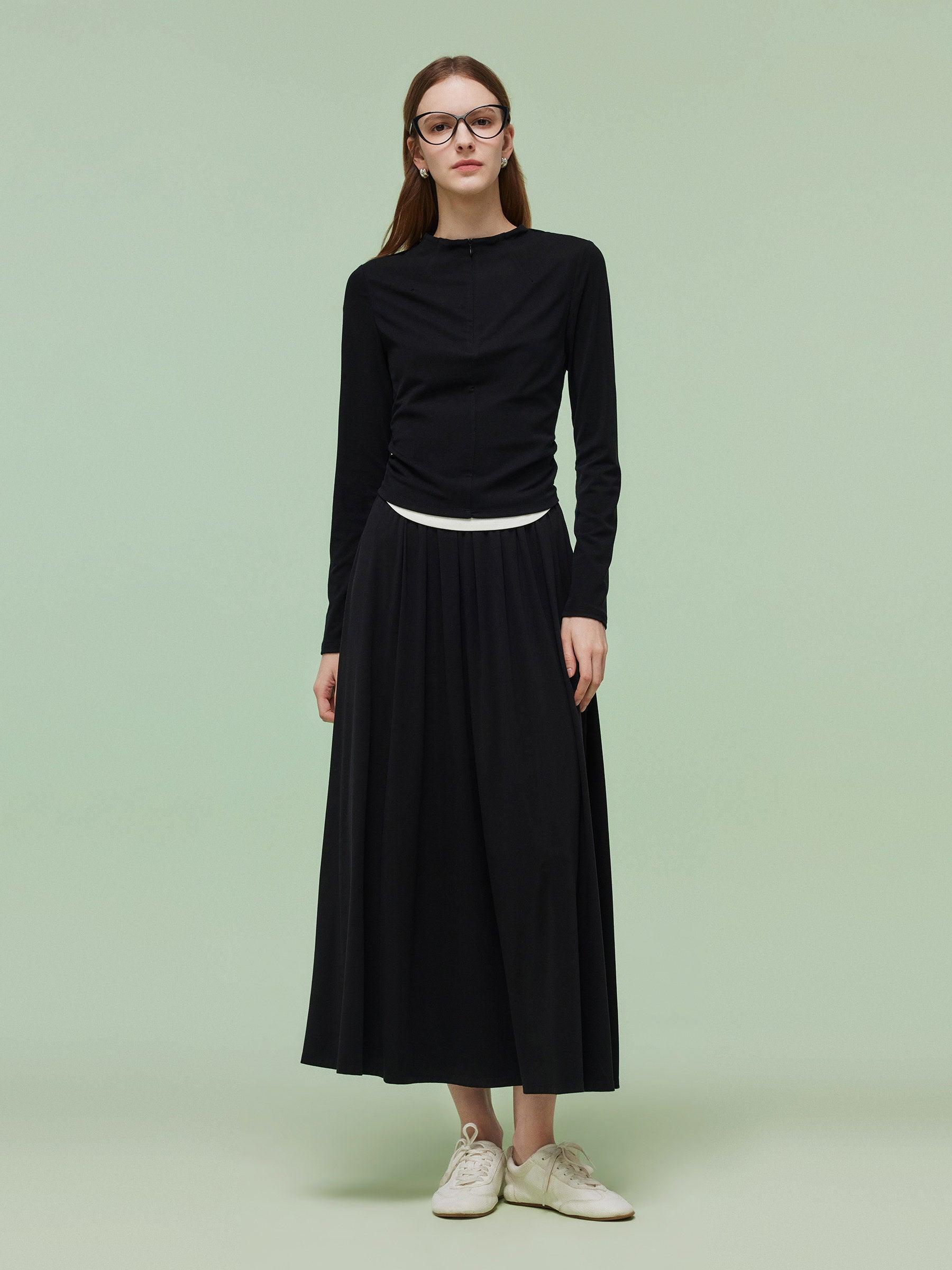 Tencel Blend Half-Zip Women Knit Top And Skirt Two-Piece Set Product Image