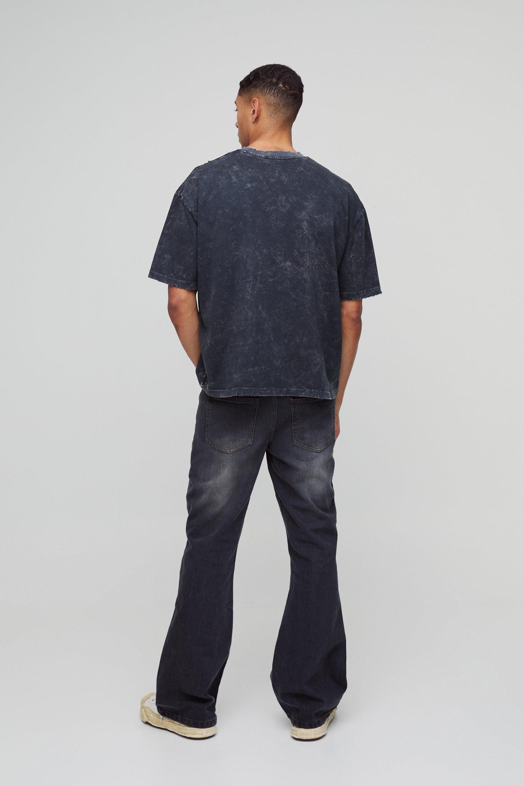 Slim Rigid Flare Cross Embroidered Jeans | boohooMAN USA Product Image