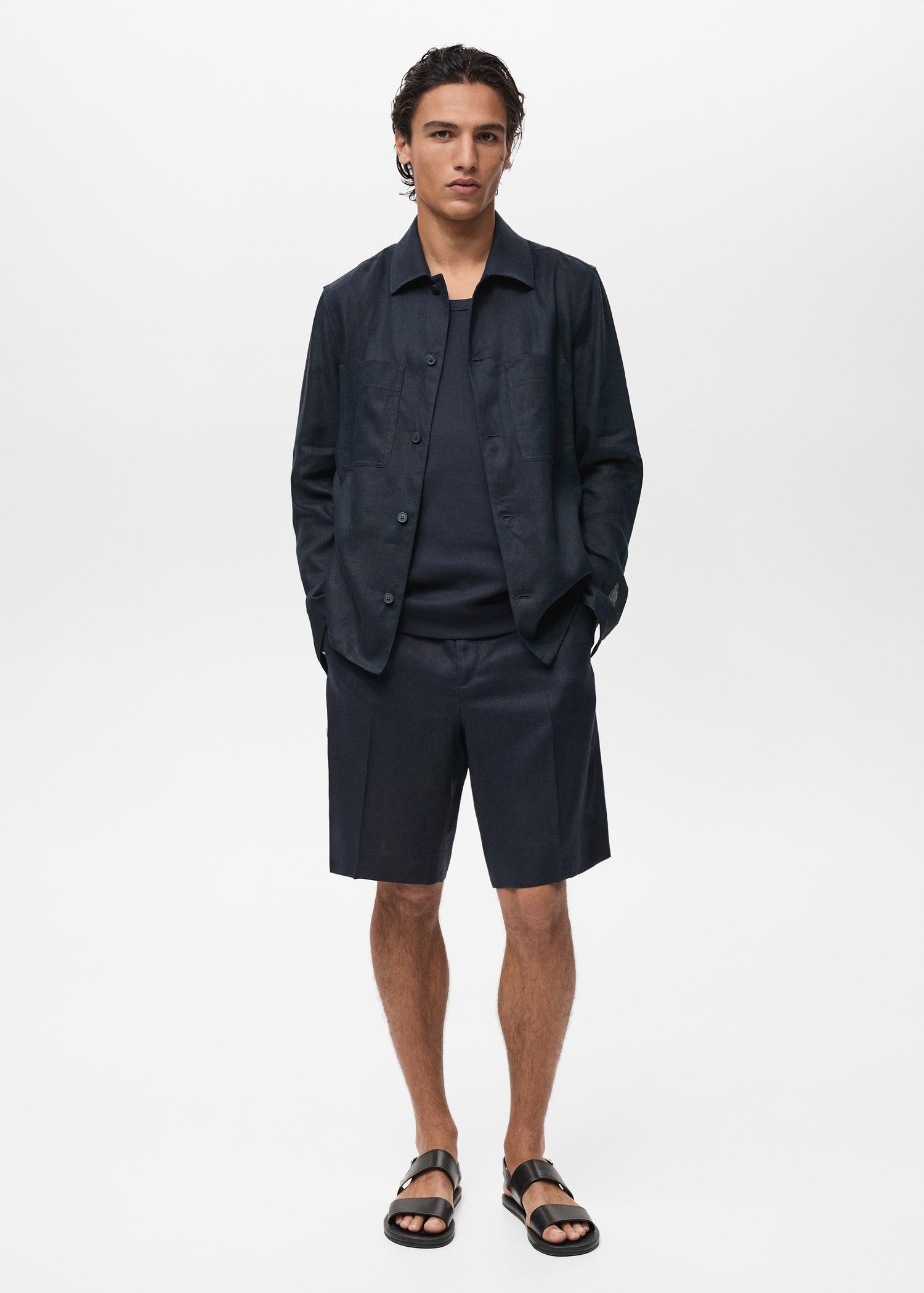 100% linen overshirt with pockets - Men | MANGO USA Product Image