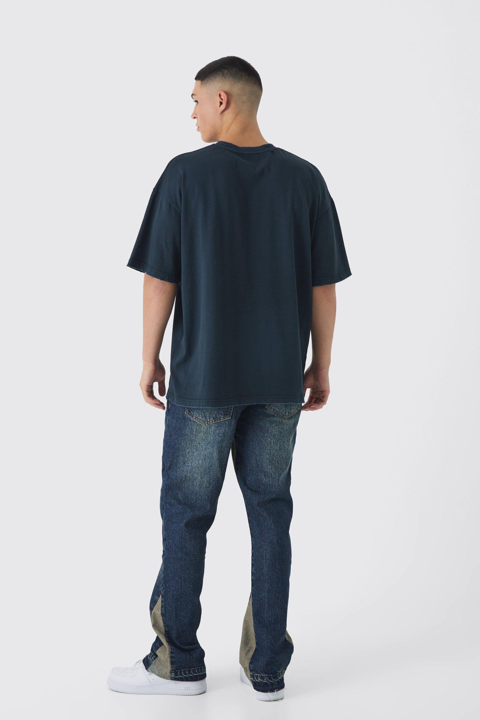 Slim Rigid Flare Distressed Gusset Panel Acid Washed Denim Jeans | boohooMAN USA Product Image