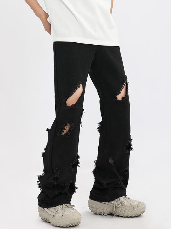 Men's Multi Tattered Design Loose Jeans Product Image