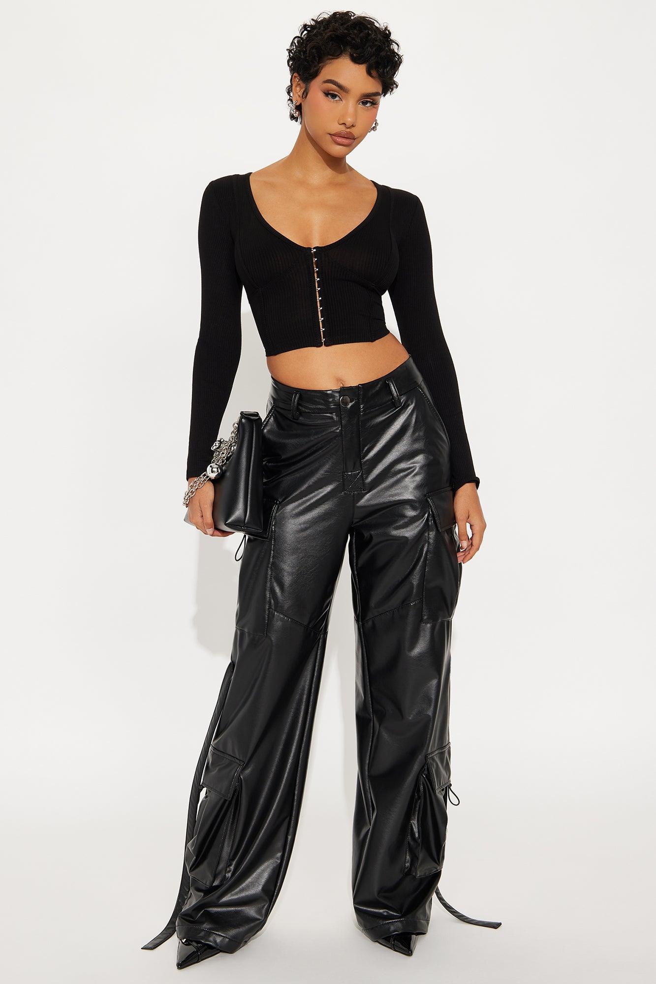 Aria Cropped Ribbed Long Sleeve Top - Black Female Product Image