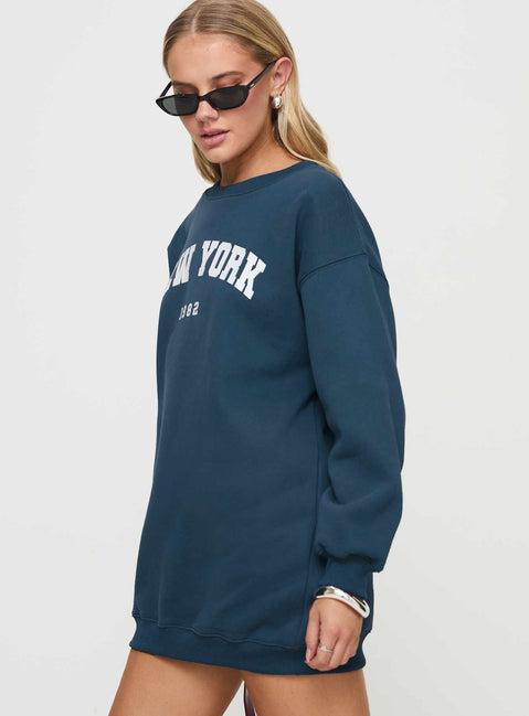New York Minute Mini Sweatshirt Dress Navy Product Image