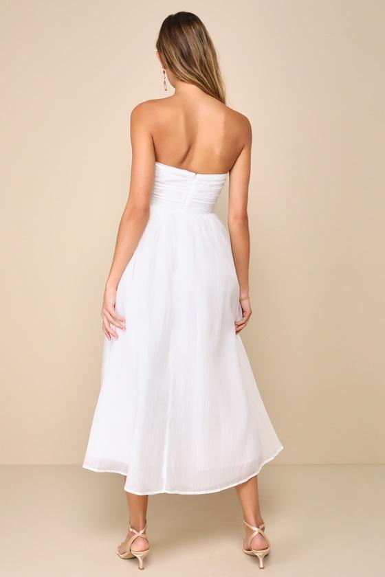 Fairytale Design White Organza Strapless A-Line Midi Dress Product Image