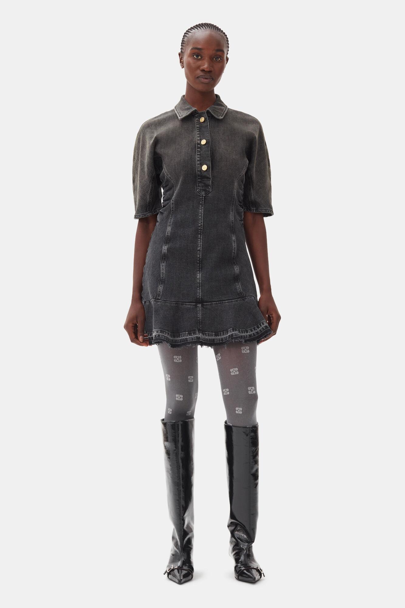 Washed Black Denim Mini Dress Product Image