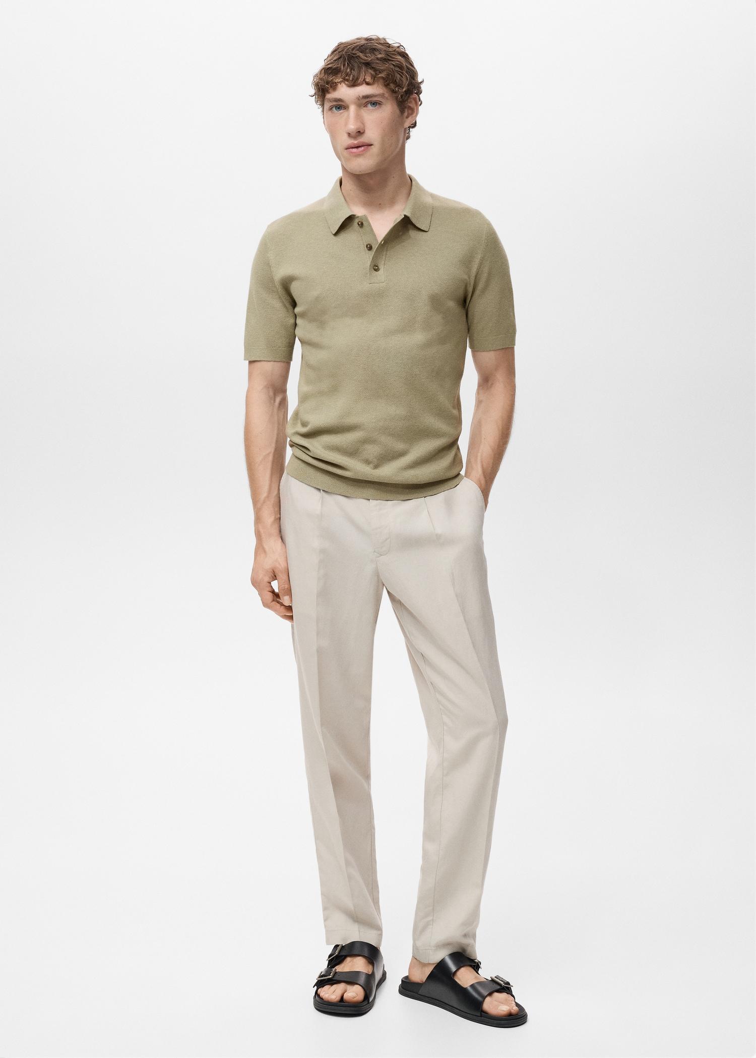 Fine-knit cotton polo shirt - Men | MANGO USA Product Image
