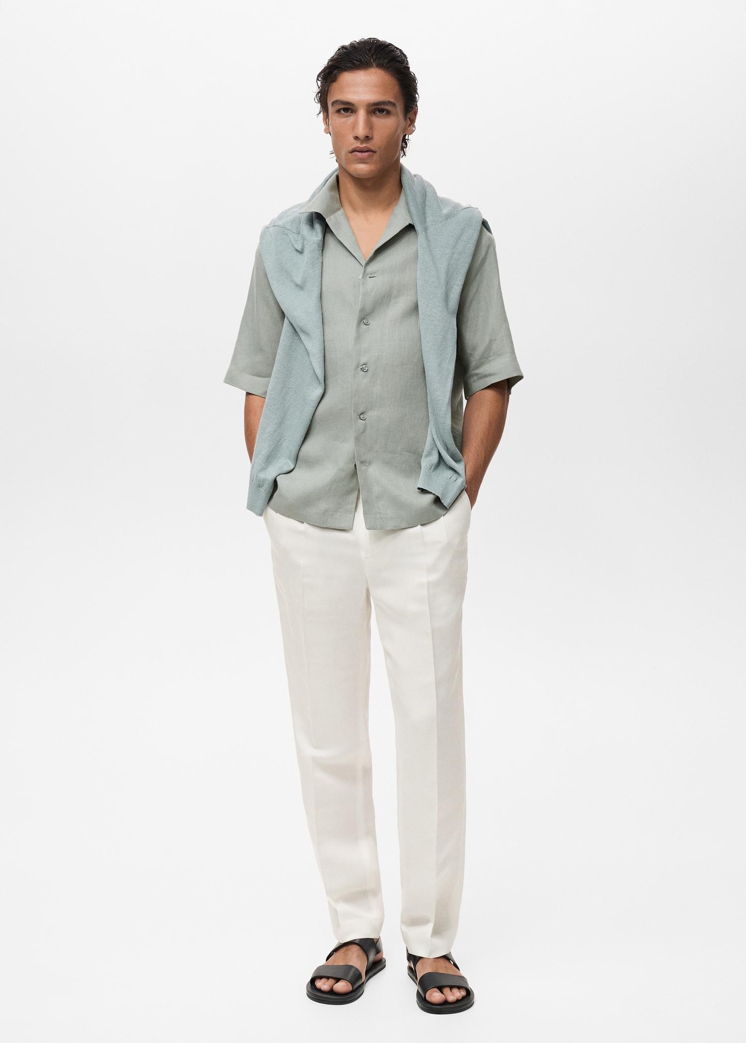 100% linen short sleeve shirt - Men | MANGO USA Product Image