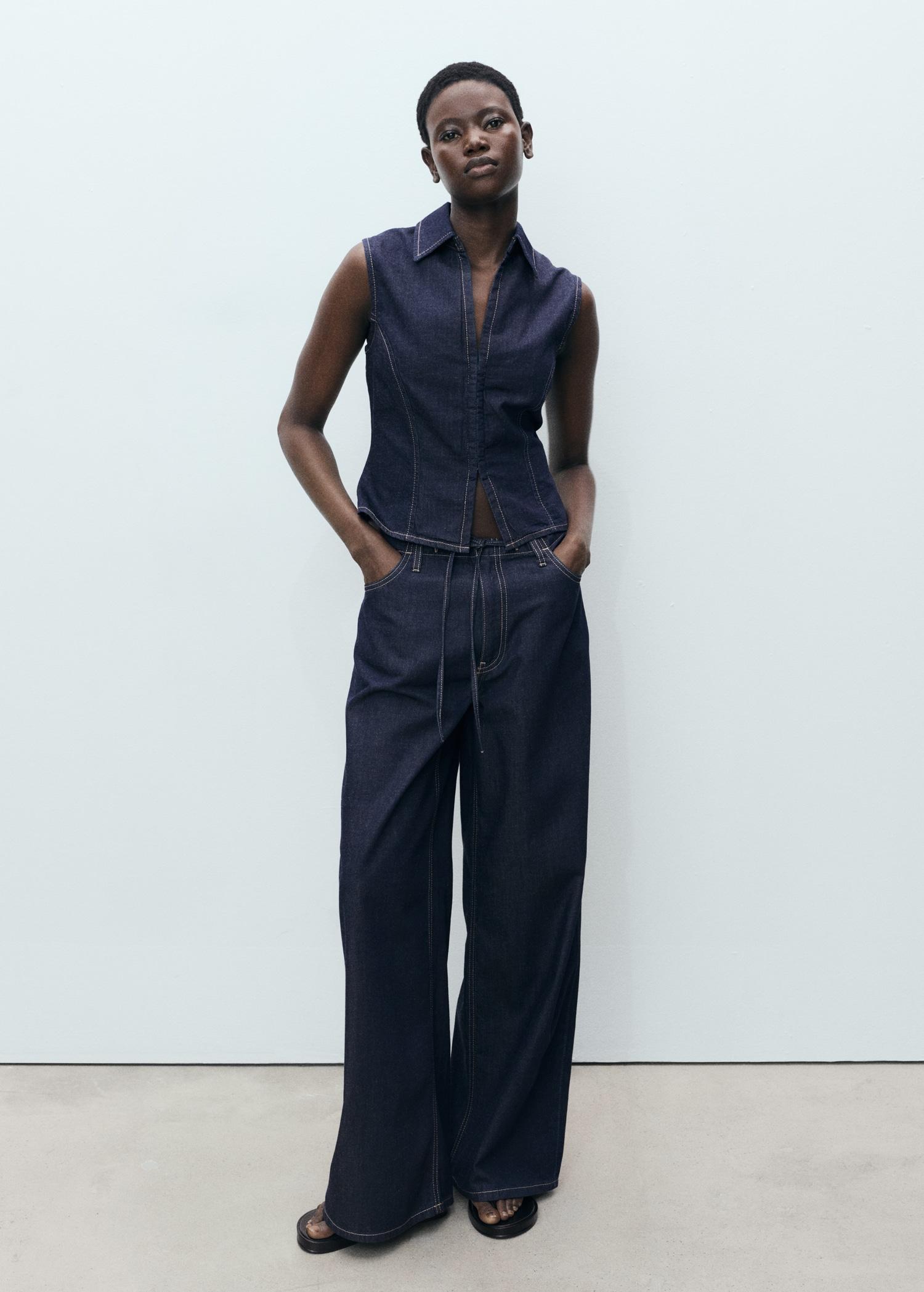 Fitted denim top - Women | MANGO USA Product Image