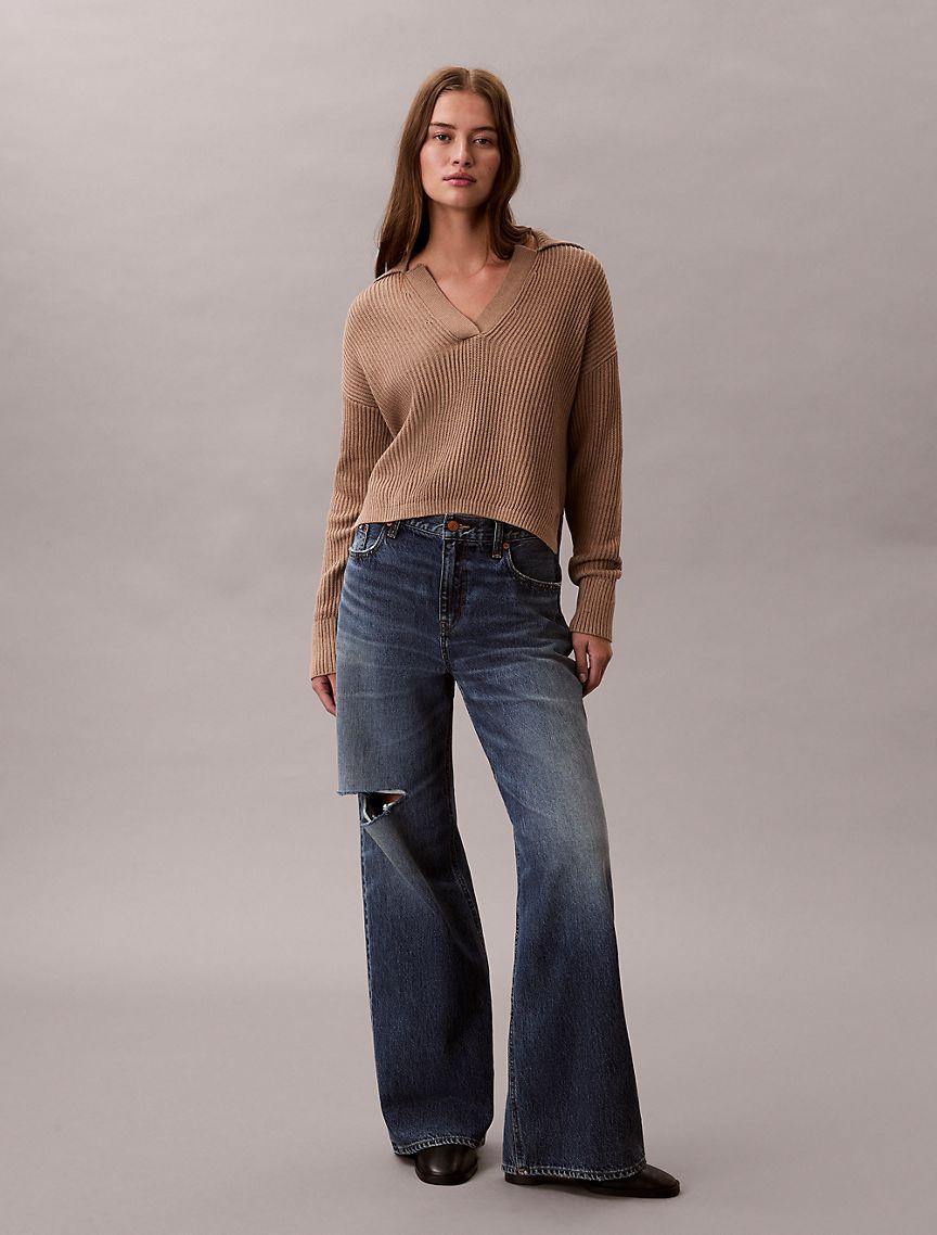 Smooth Cotton Relaxed Polo Sweater Product Image