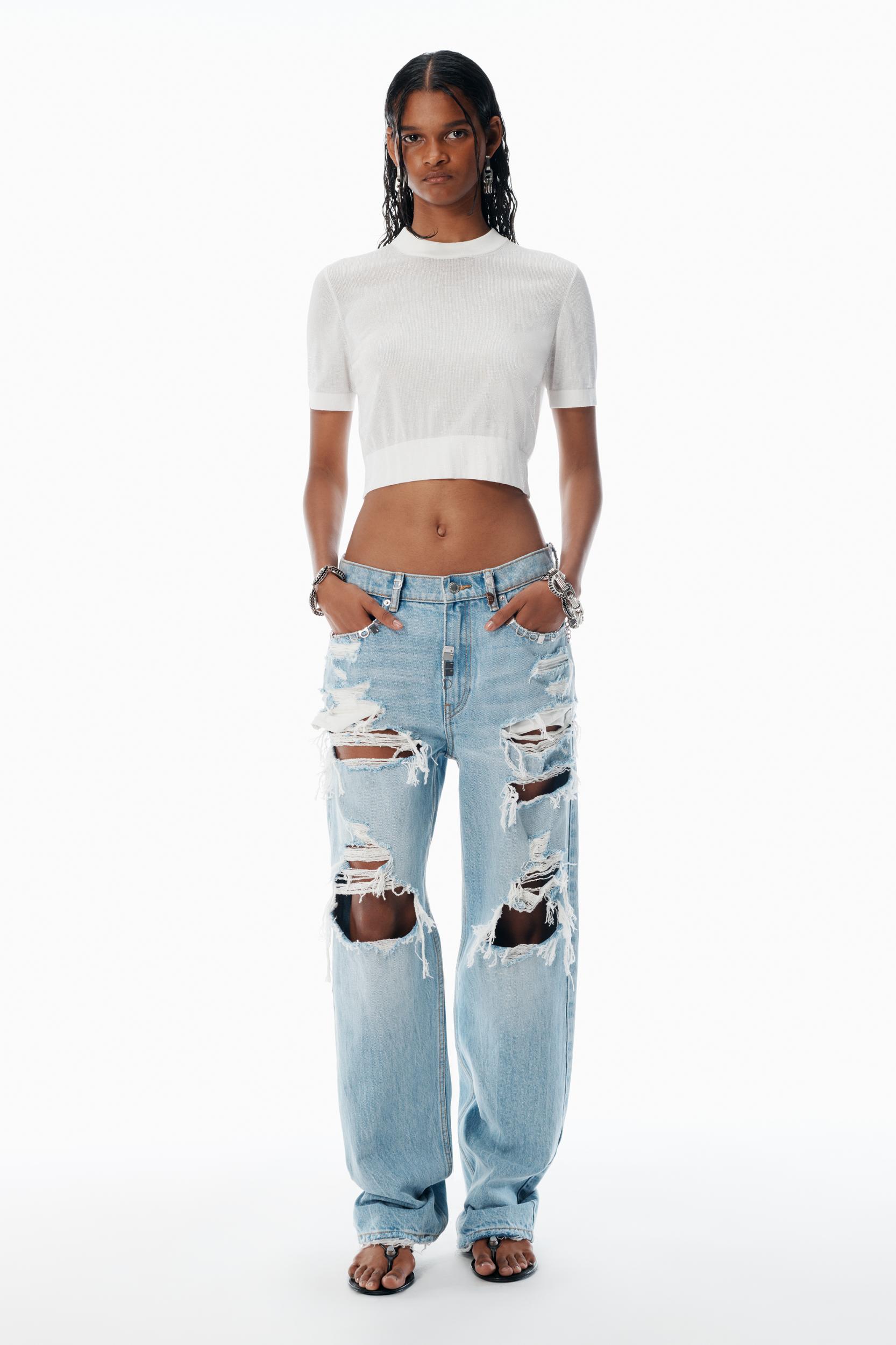 White Clear Bead Hotfix Crewneck Tee Product Image