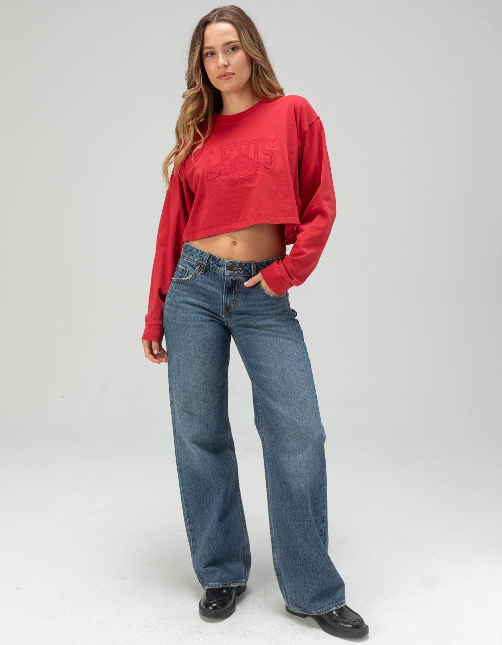 LEVI'S Football Womens Long Sleeve Crop Tee - RED Product Image