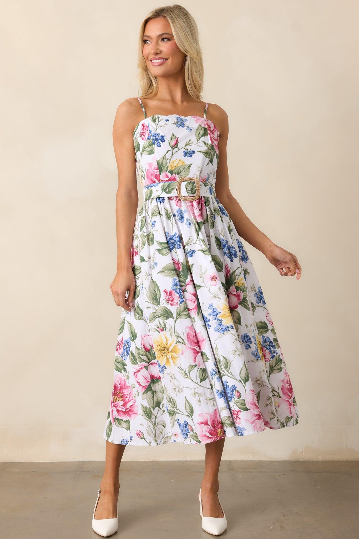 Colette Dream Garden Floral Cotton Belted Midi Dress Product Image