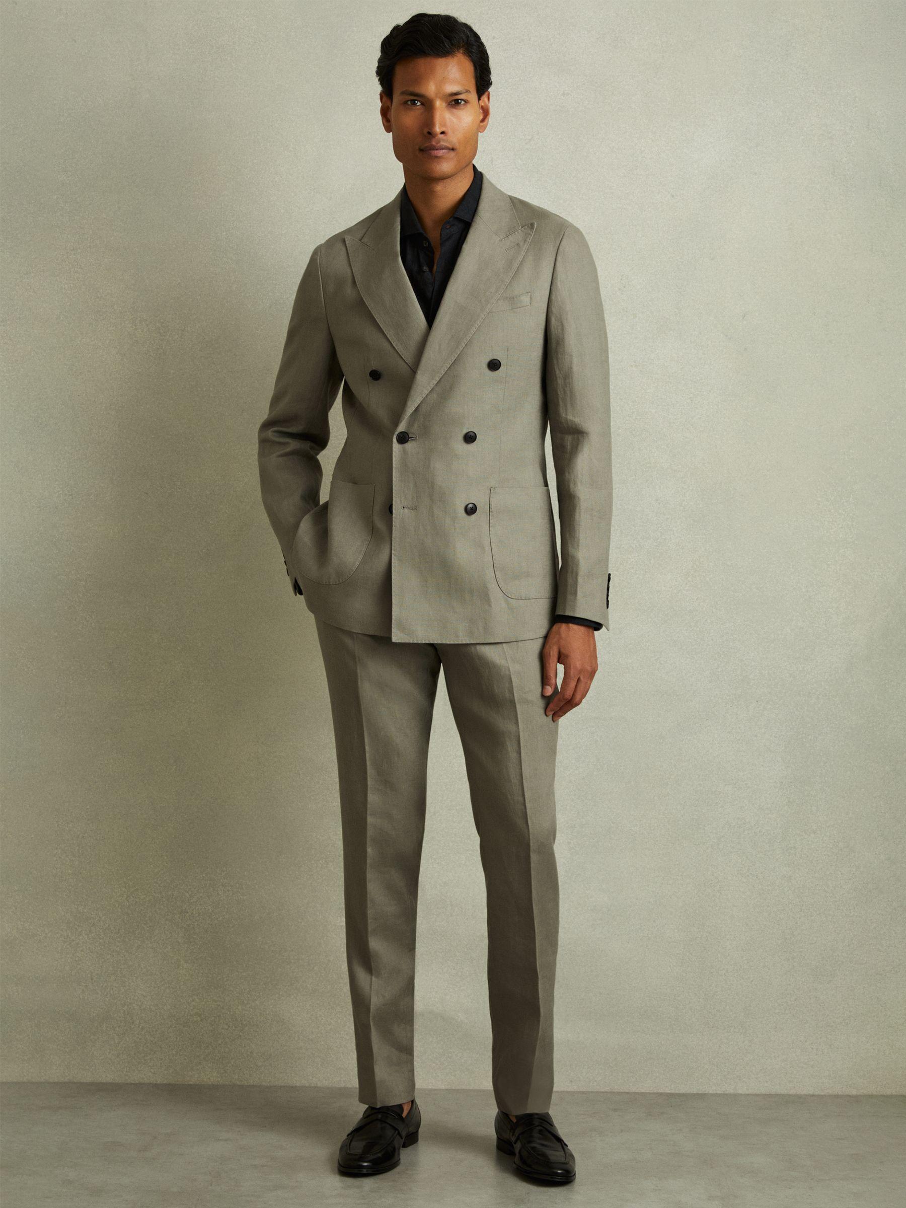 Linen Double Breasted Blazer in Light Sage Green Product Image