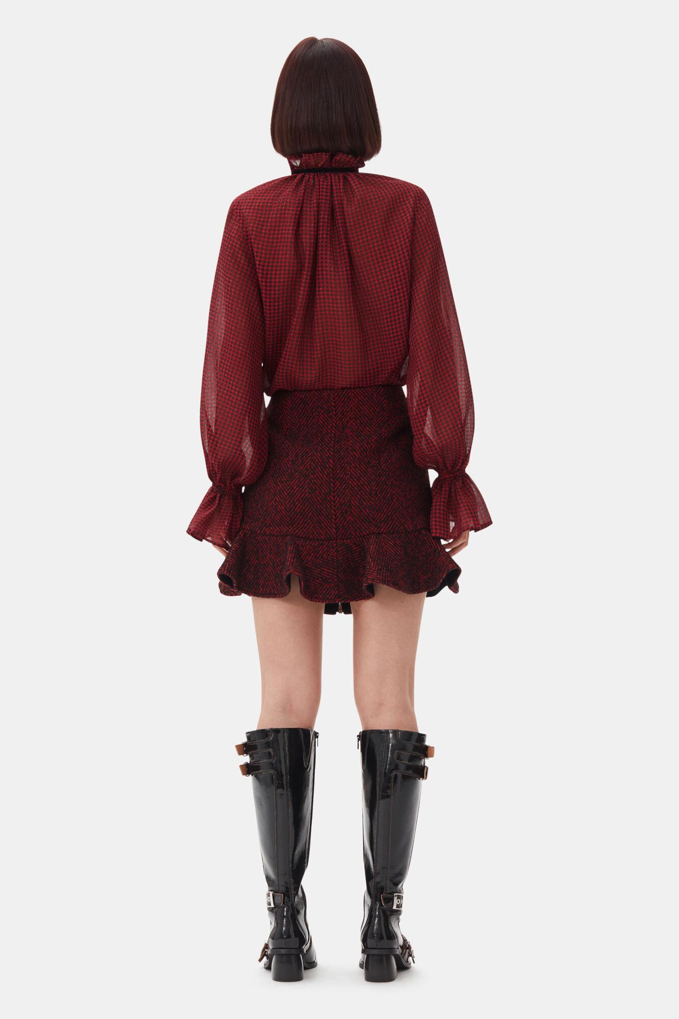 Red Herringbone Wool Mini Skirt Product Image